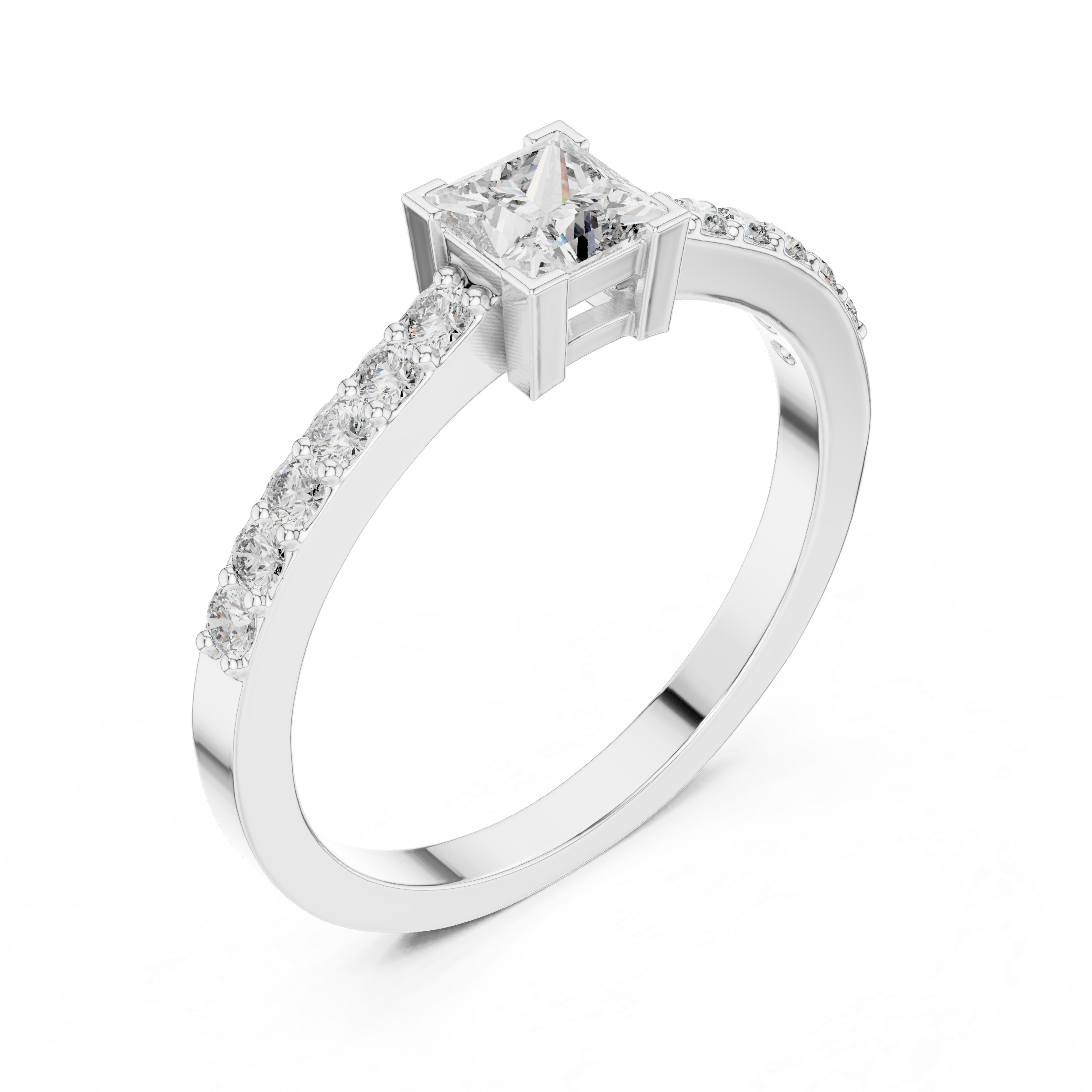 Gold Princess Pave Lab Grown Diamond Engagement Qyrene Ring