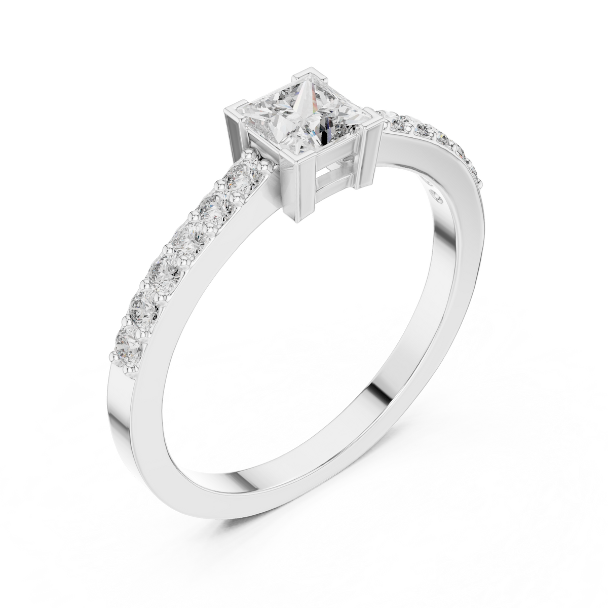 Gold Princess Pave Lab Grown Diamond Engagement Qyrene Ring