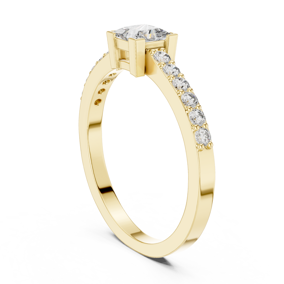 Gold Princess Pave Lab Grown Diamond Engagement Qyrene Ring