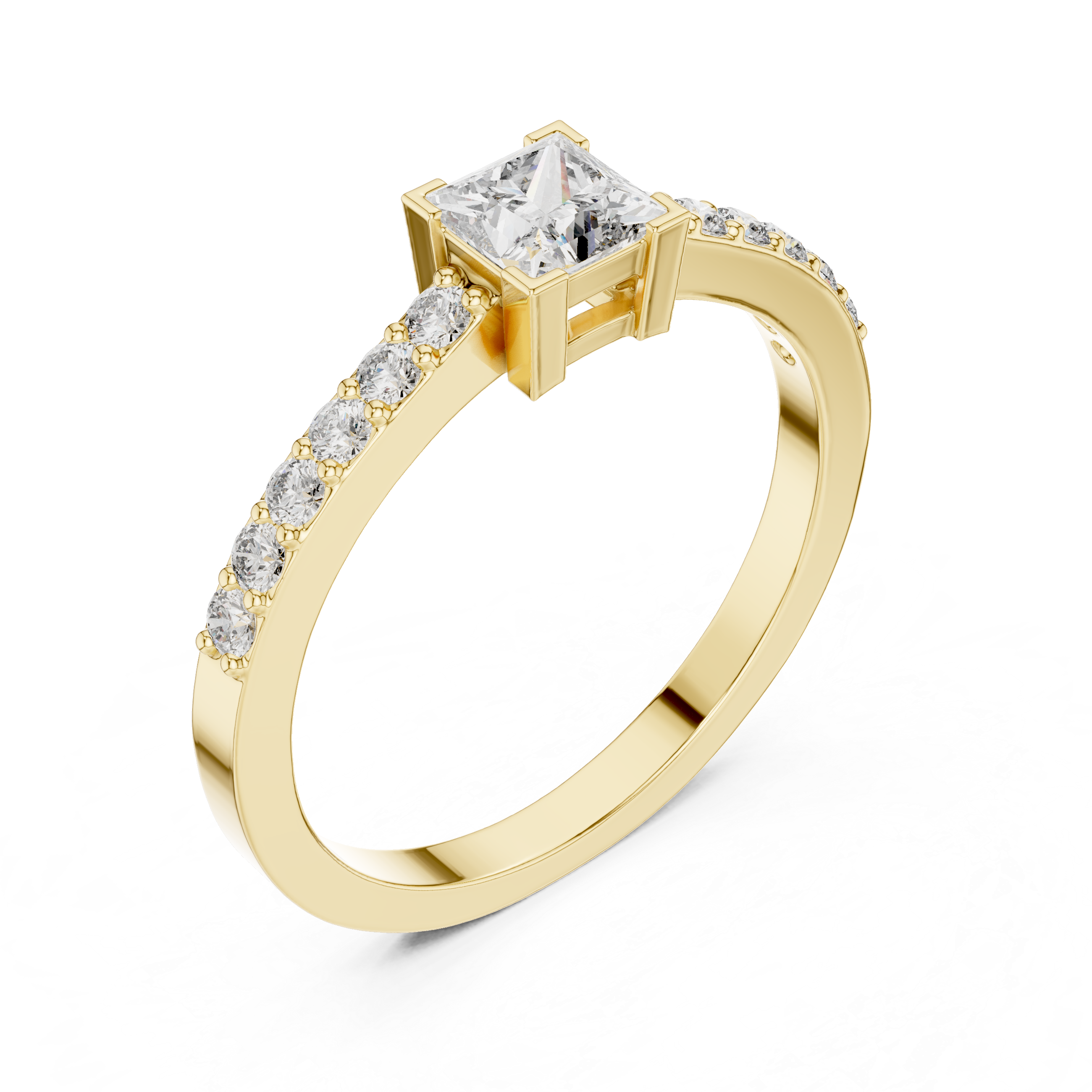 Gold Princess Pave Lab Grown Diamond Engagement Qyrene Ring