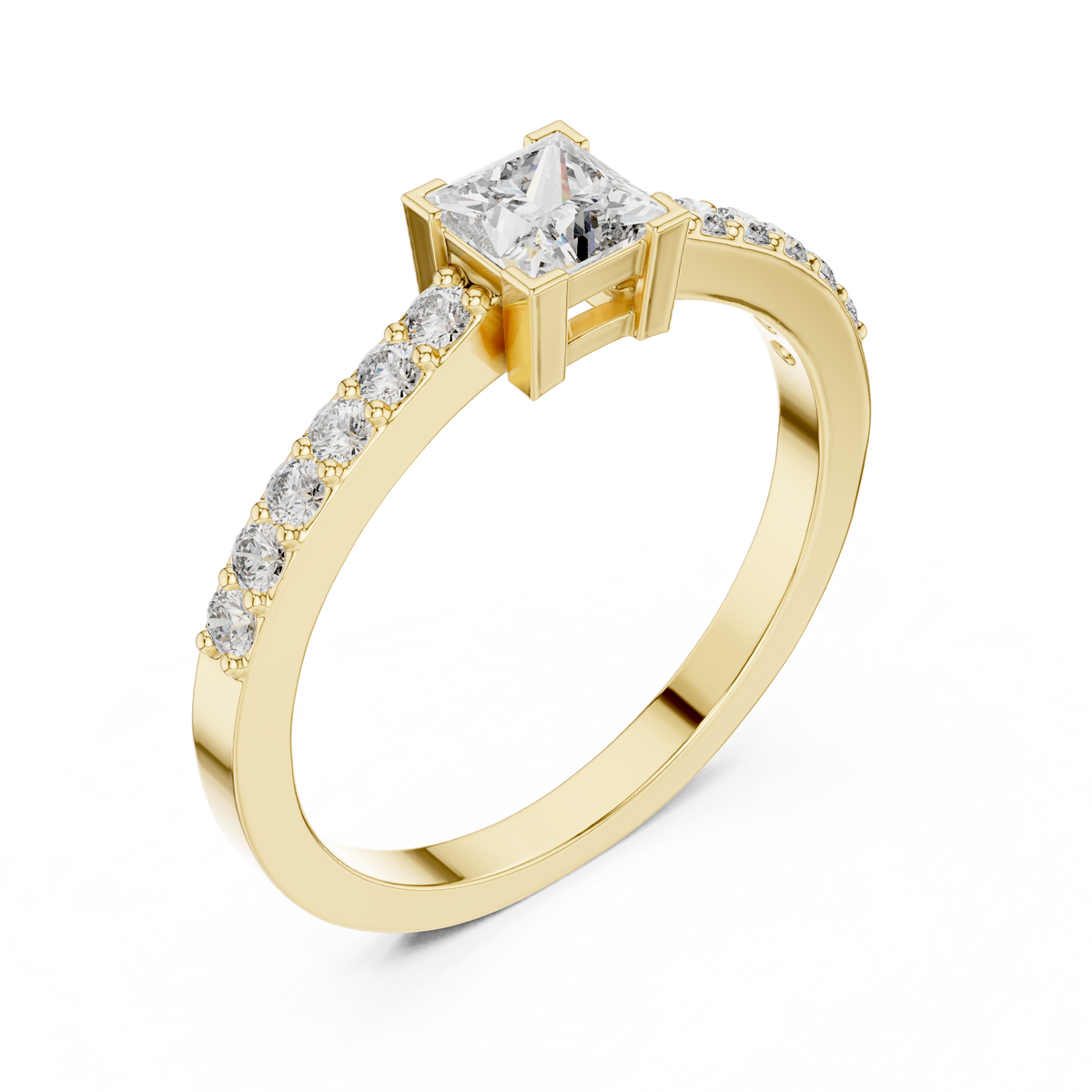 Gold Princess Pave Lab Grown Diamond Engagement Qyrene Ring