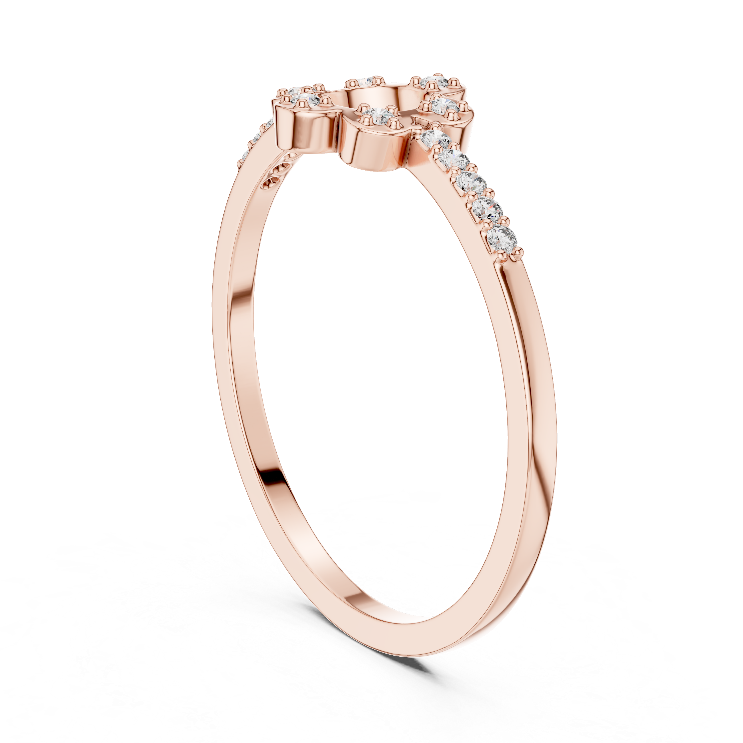 Gold Floral Pave Round Lab Grown Diamond Zunel Ring
