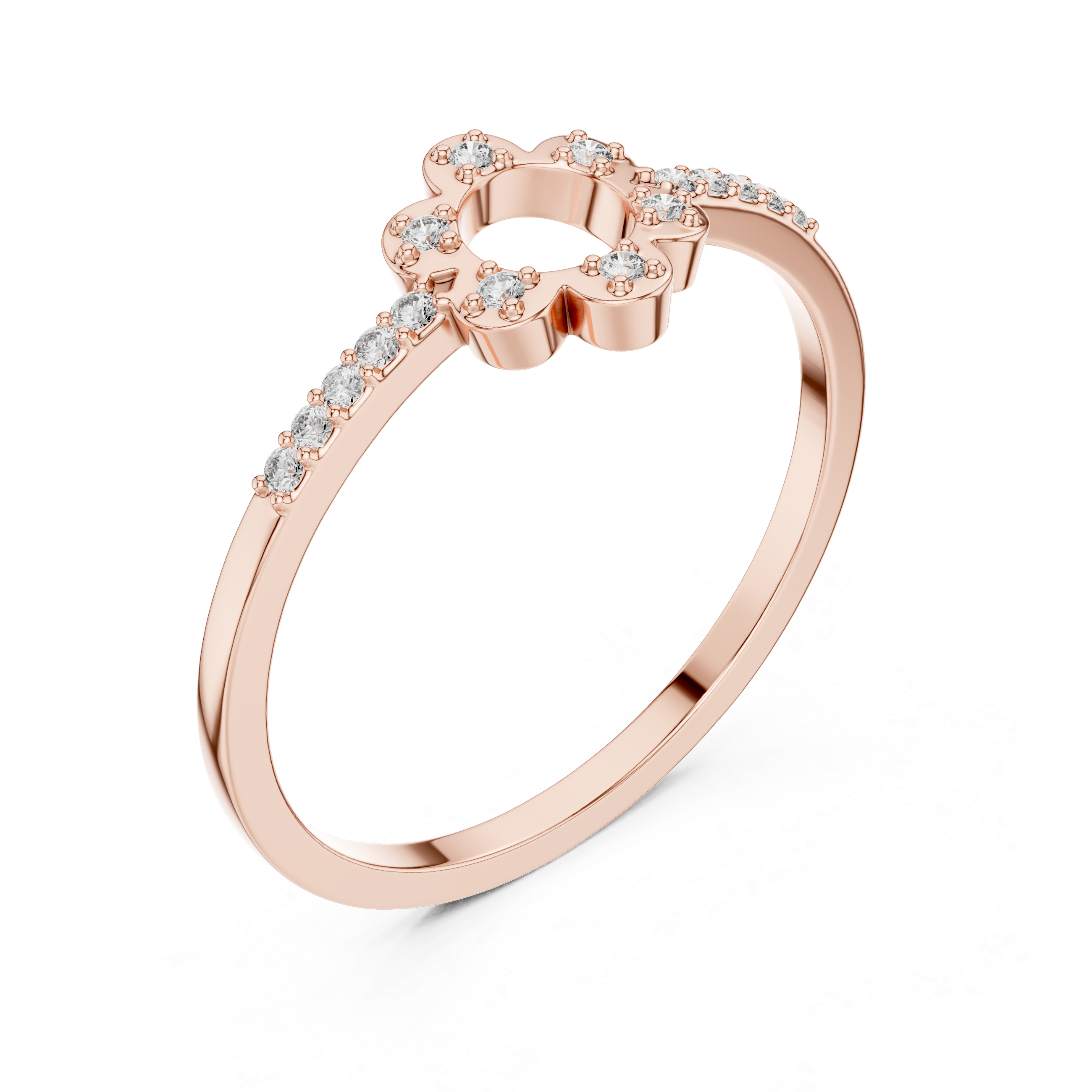 Gold Floral Pave Round Lab Grown Diamond Zunel Ring