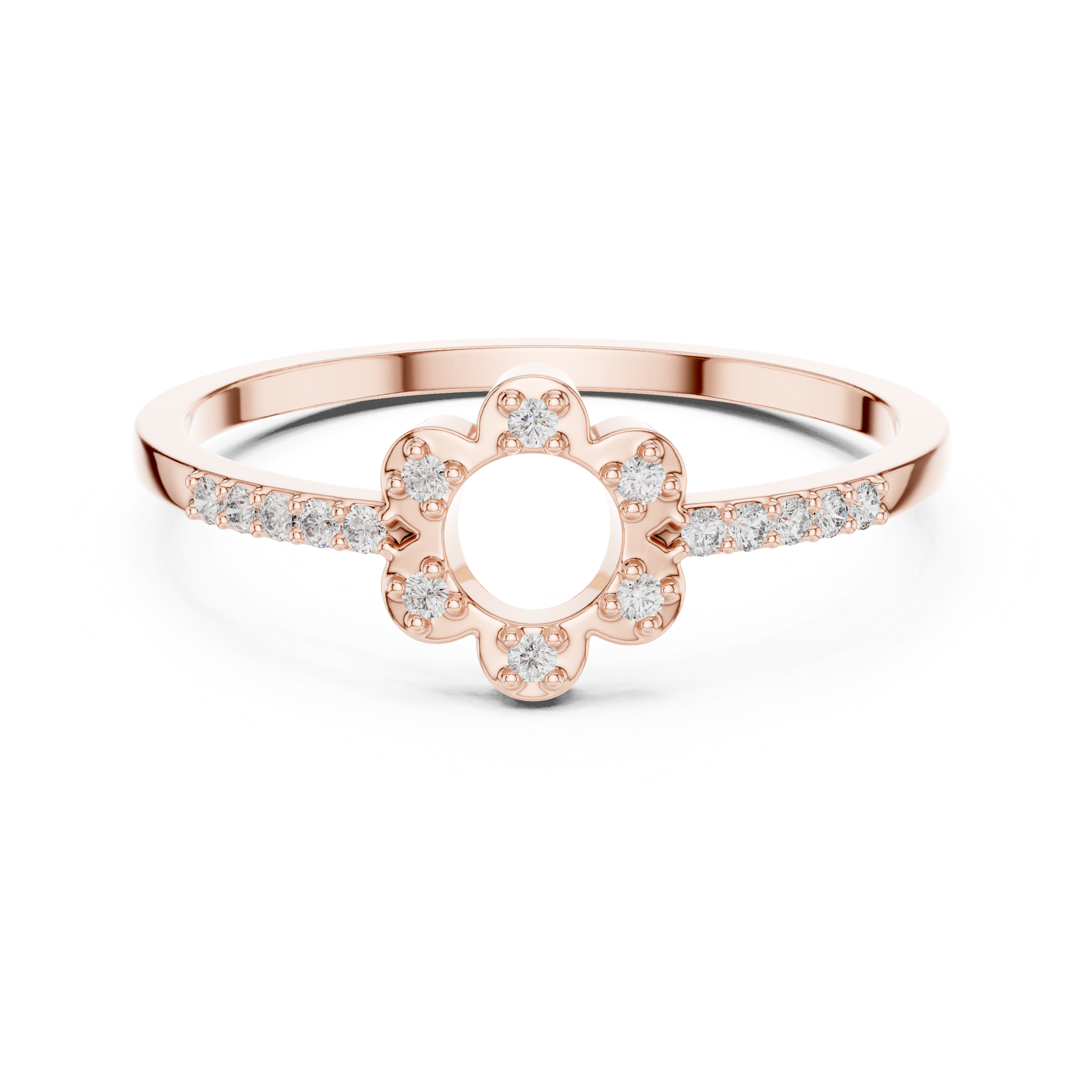 Gold Floral Pave Round Lab Grown Diamond Zunel Ring