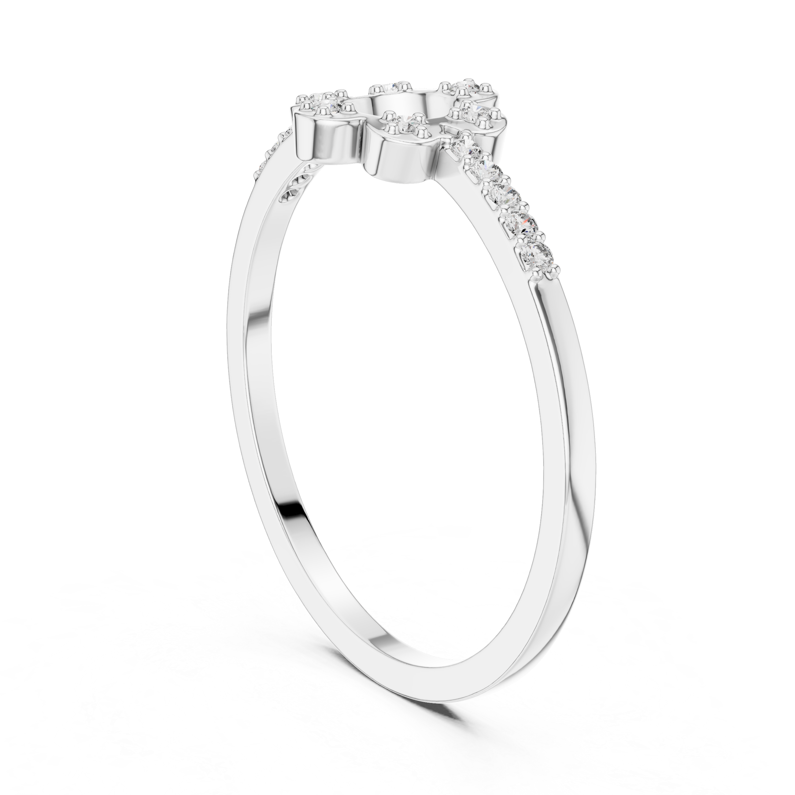 Gold Floral Pave Round Lab Grown Diamond Zunel Ring