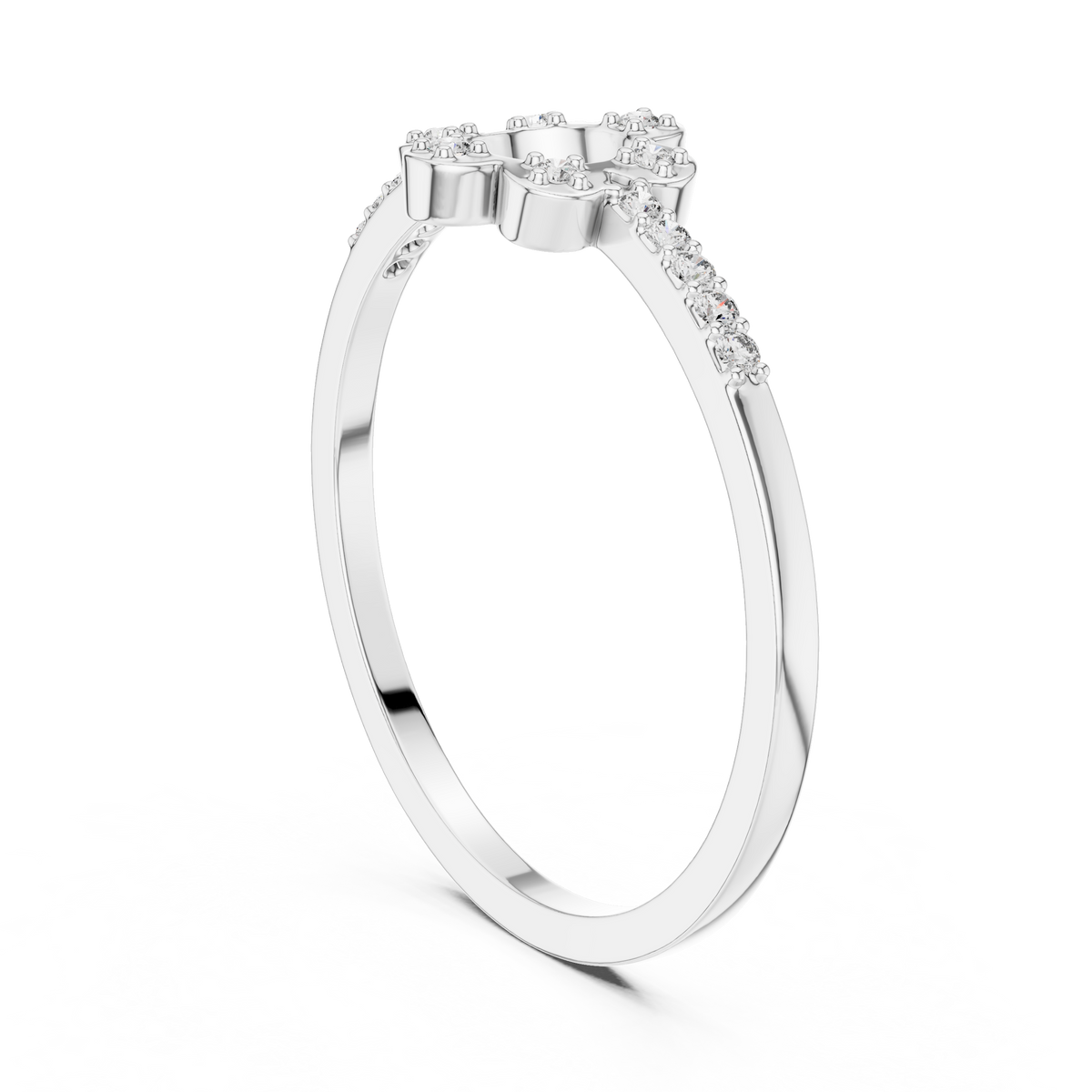 Gold Floral Pave Round Lab Grown Diamond Zunel Ring