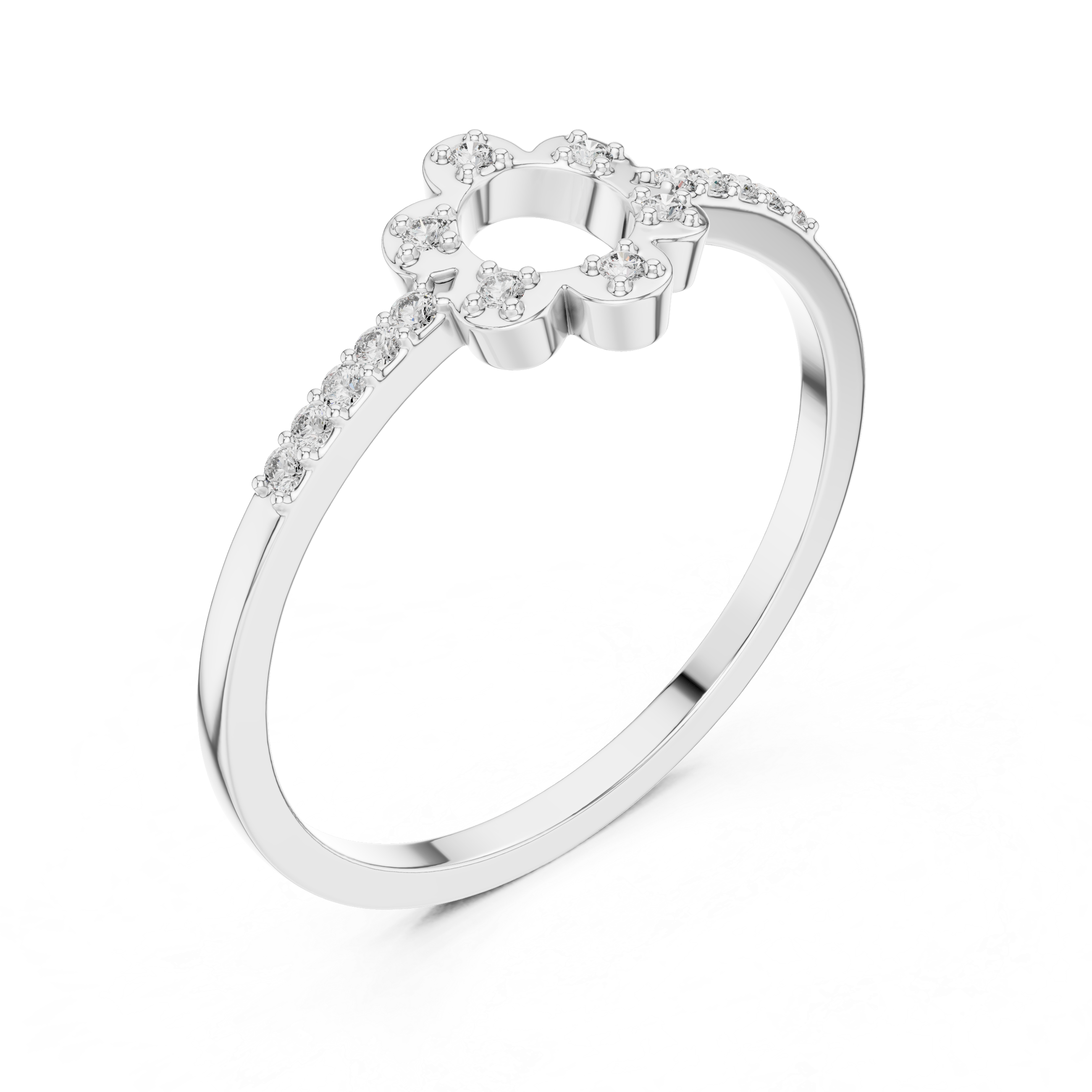Gold Floral Pave Round Lab Grown Diamond Zunel Ring