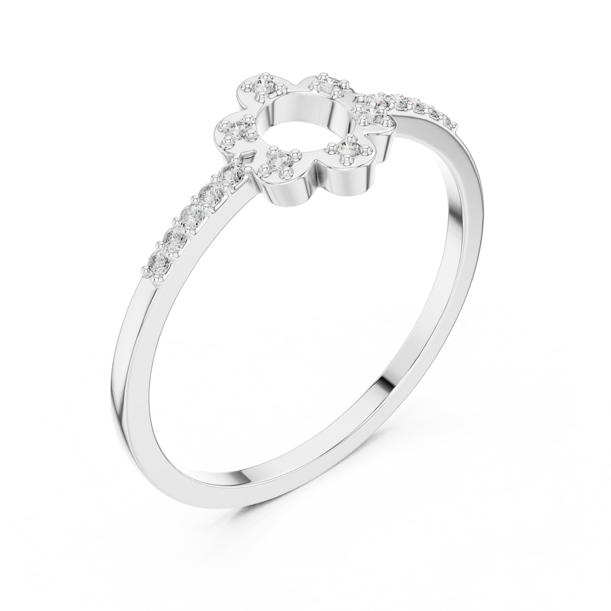 Gold Floral Pave Round Lab Grown Diamond Zunel Ring