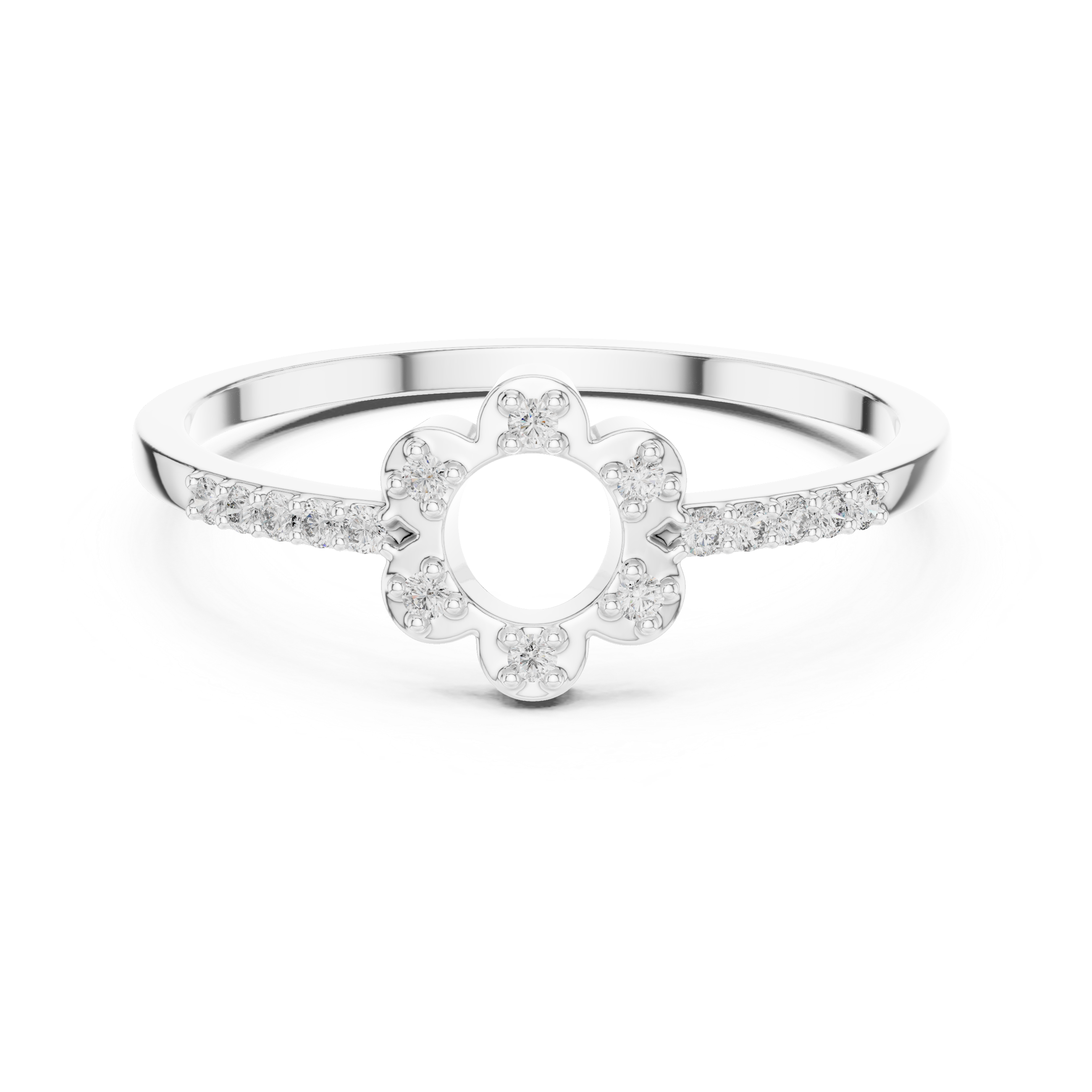 Gold Floral Pave Round Lab Grown Diamond Zunel Ring