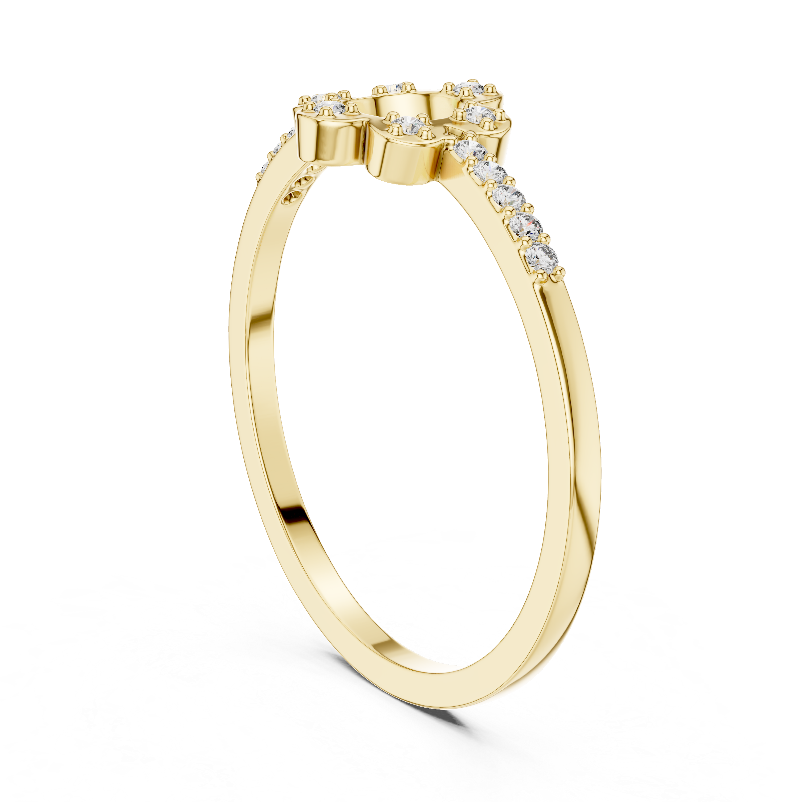 Gold Floral Pave Round Lab Grown Diamond Zunel Ring