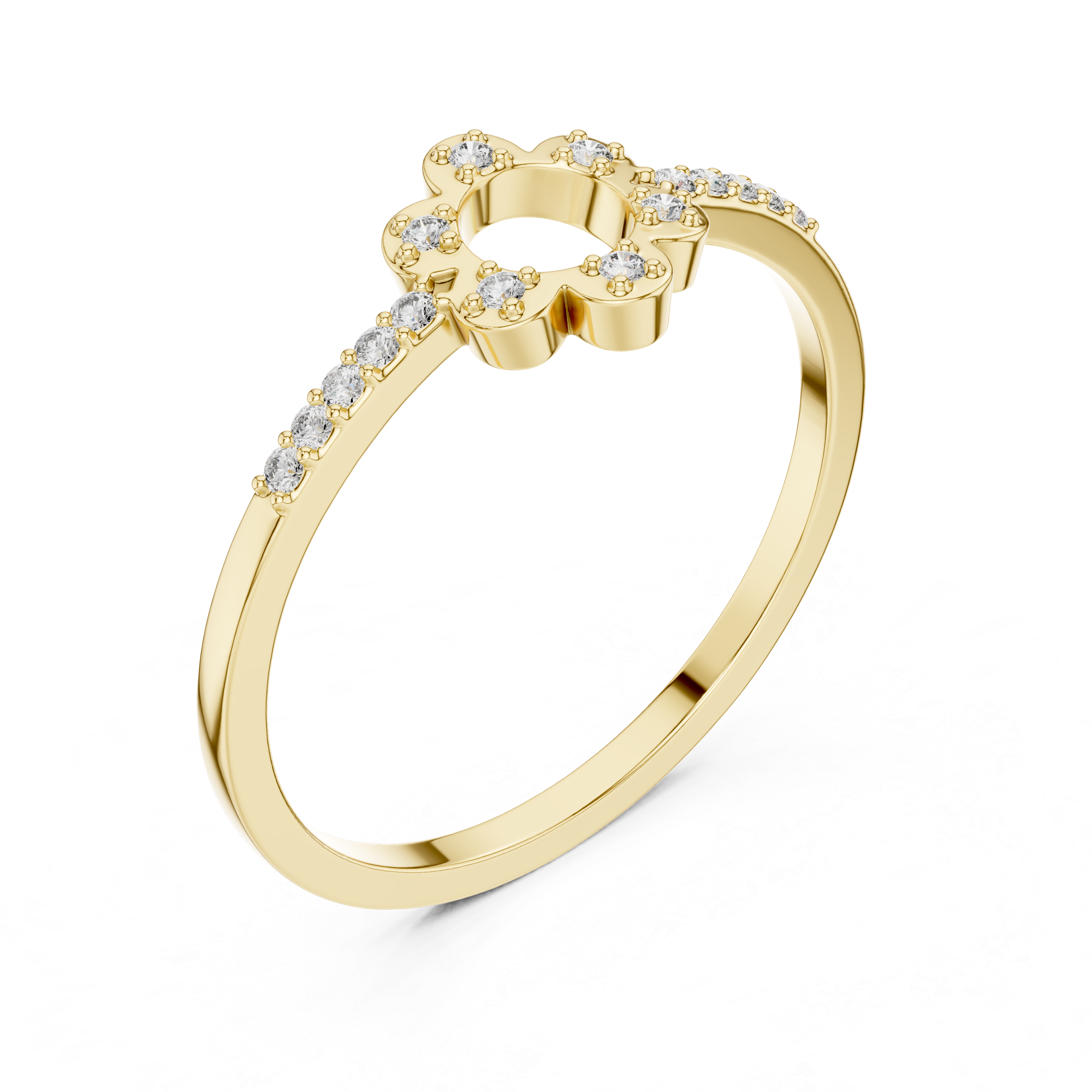 Gold Floral Pave Round Lab Grown Diamond Zunel Ring