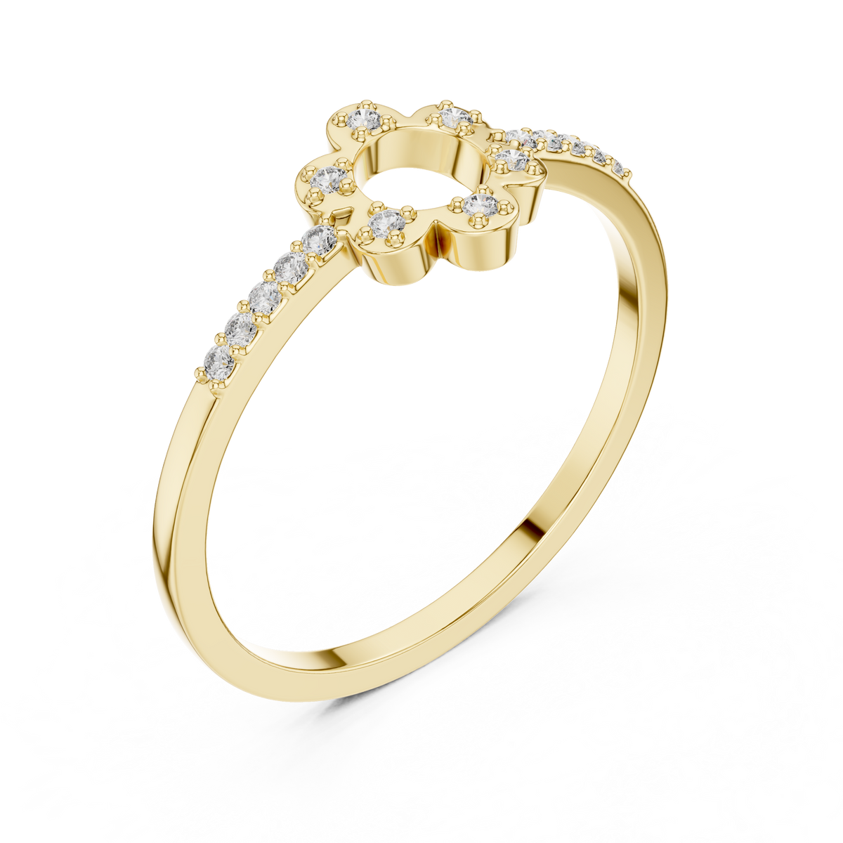 Gold Floral Pave Round Lab Grown Diamond Zunel Ring