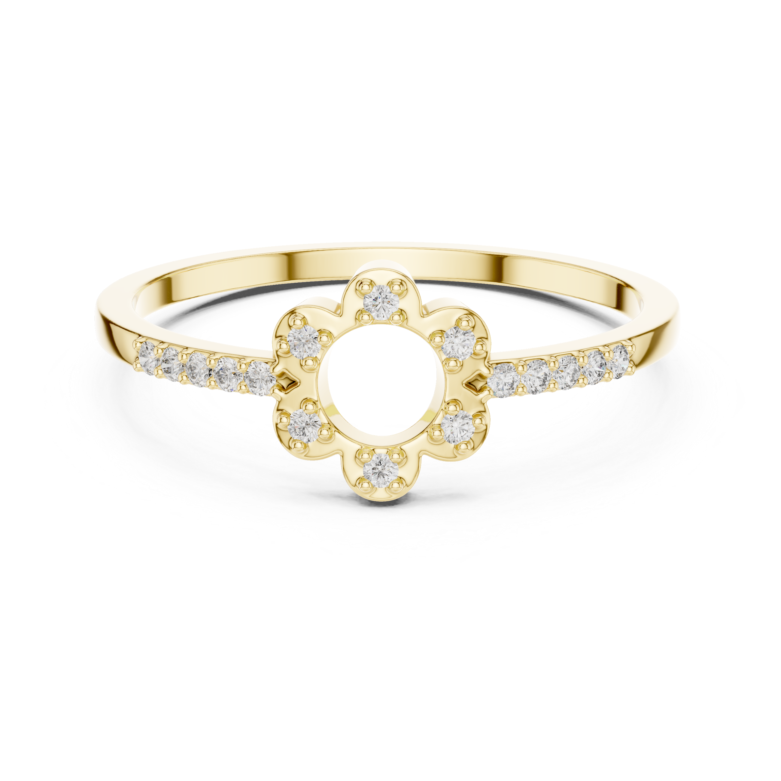 Gold Floral Pave Round Lab Grown Diamond Zunel Ring
