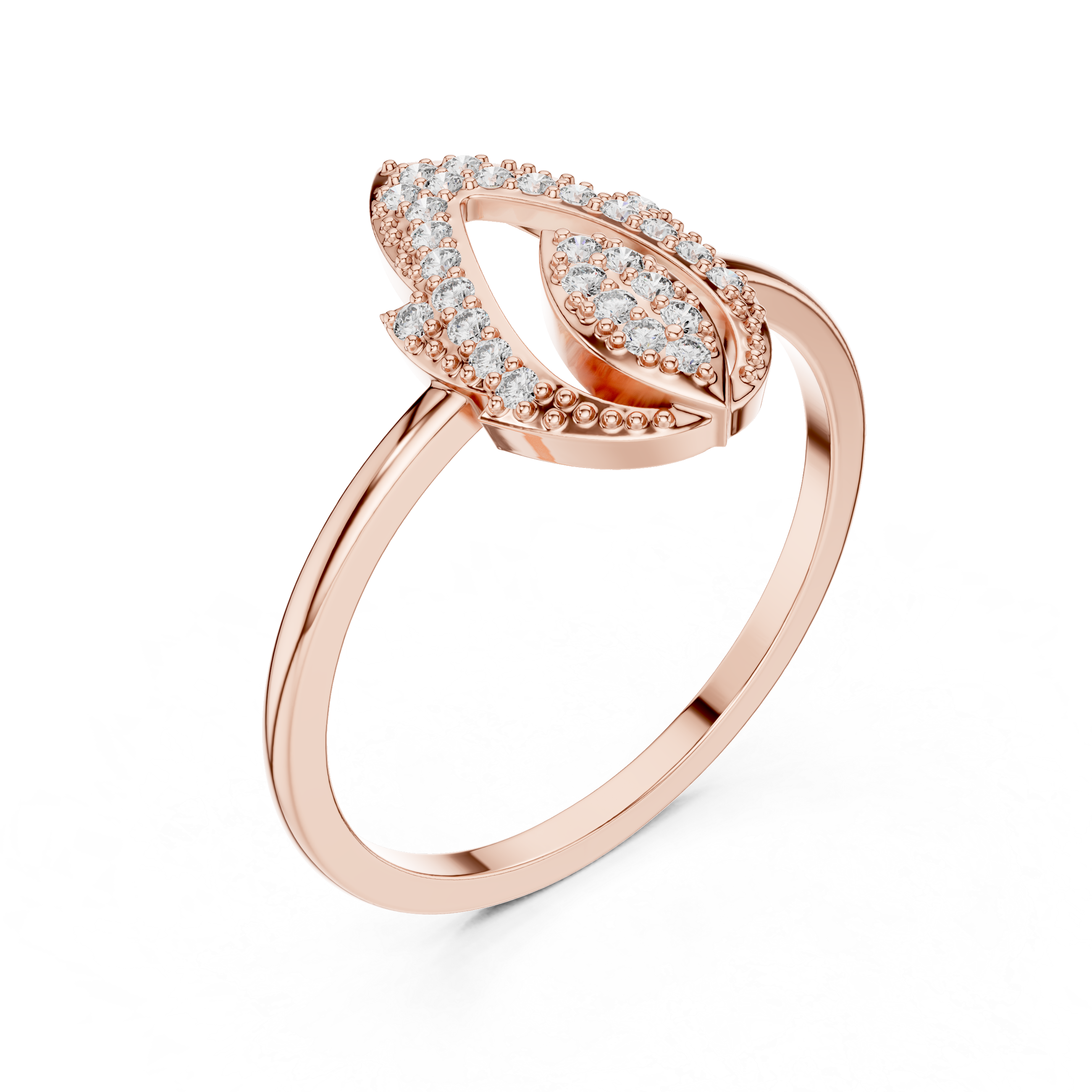 Gold Dual Leaf Halo Setting Round Lab Grown Diamond Rhyva Ring