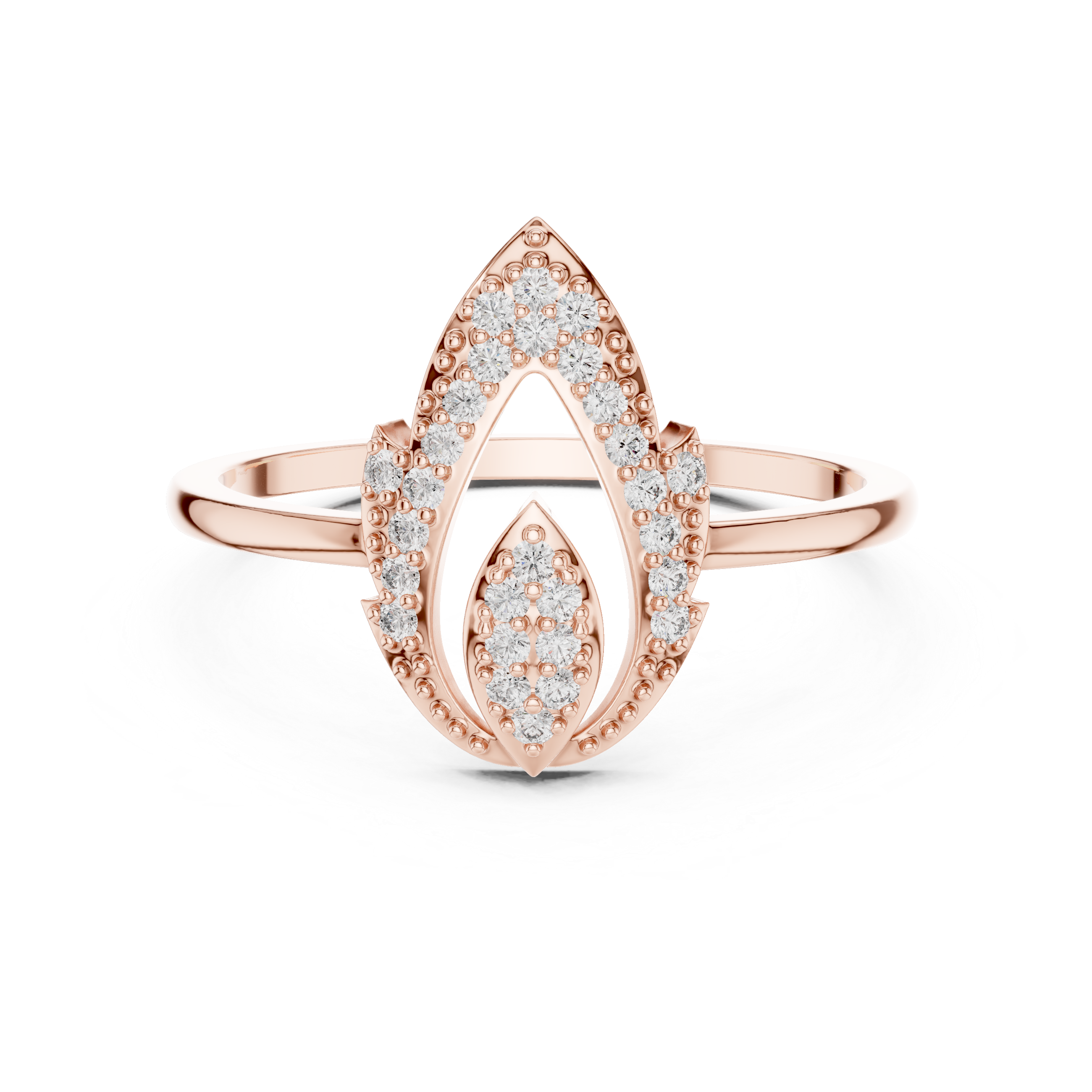 Gold Dual Leaf Halo Setting Round Lab Grown Diamond Rhyva Ring