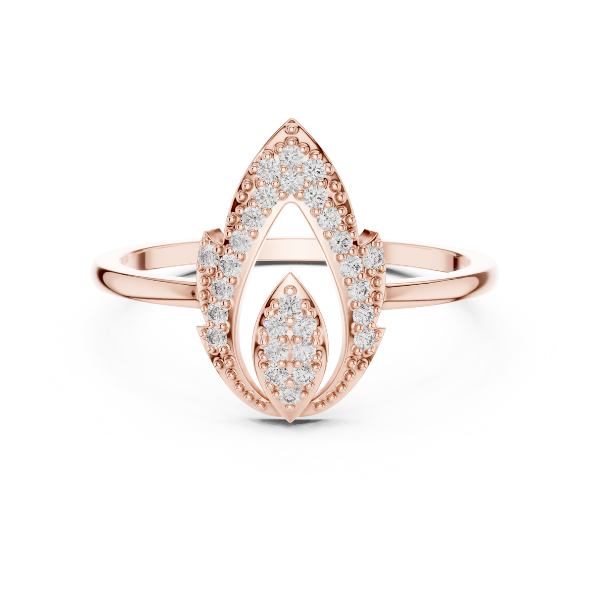 Gold Dual Leaf Halo Setting Round Lab Grown Diamond Rhyva Ring
