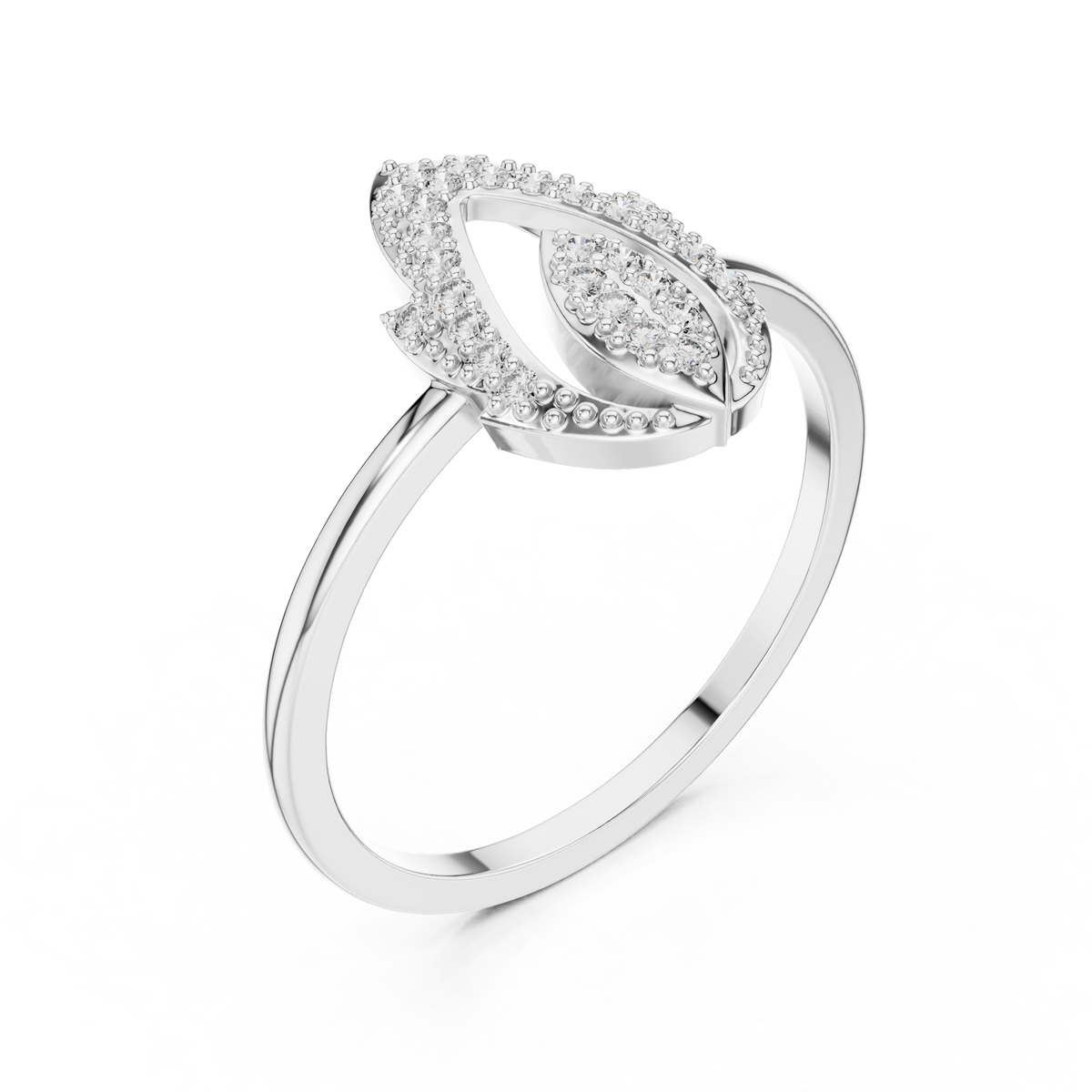 Gold Dual Leaf Halo Setting Round Lab Grown Diamond Rhyva Ring