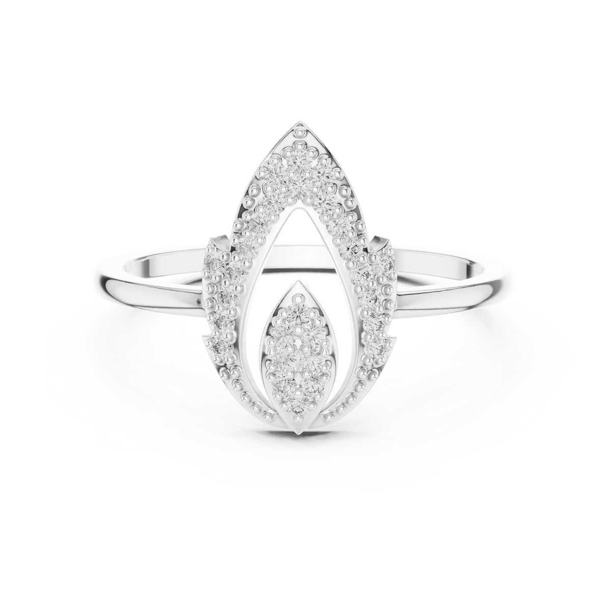 Gold Dual Leaf Halo Setting Round Lab Grown Diamond Rhyva Ring
