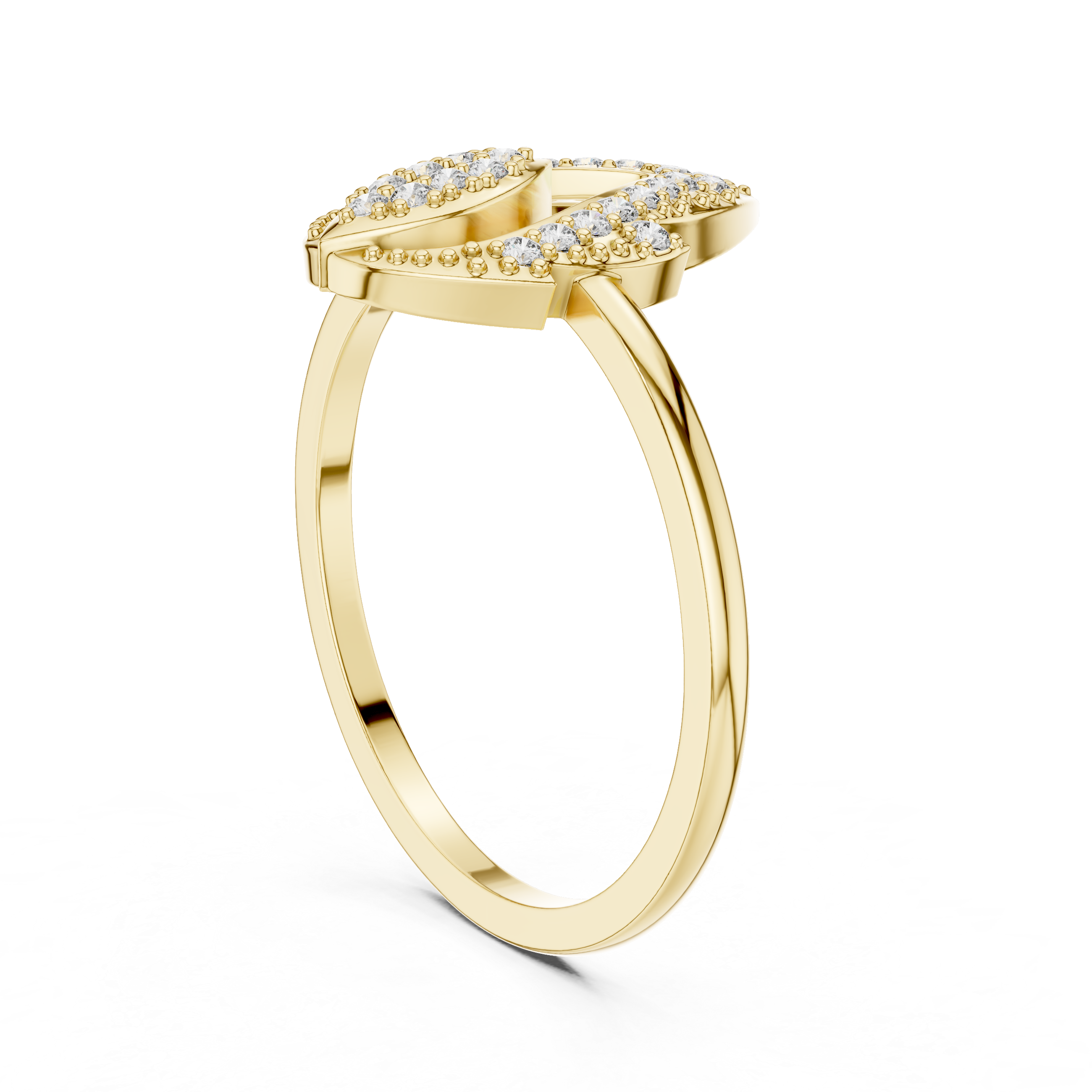 Gold Dual Leaf Halo Setting Round Lab Grown Diamond Rhyva Ring