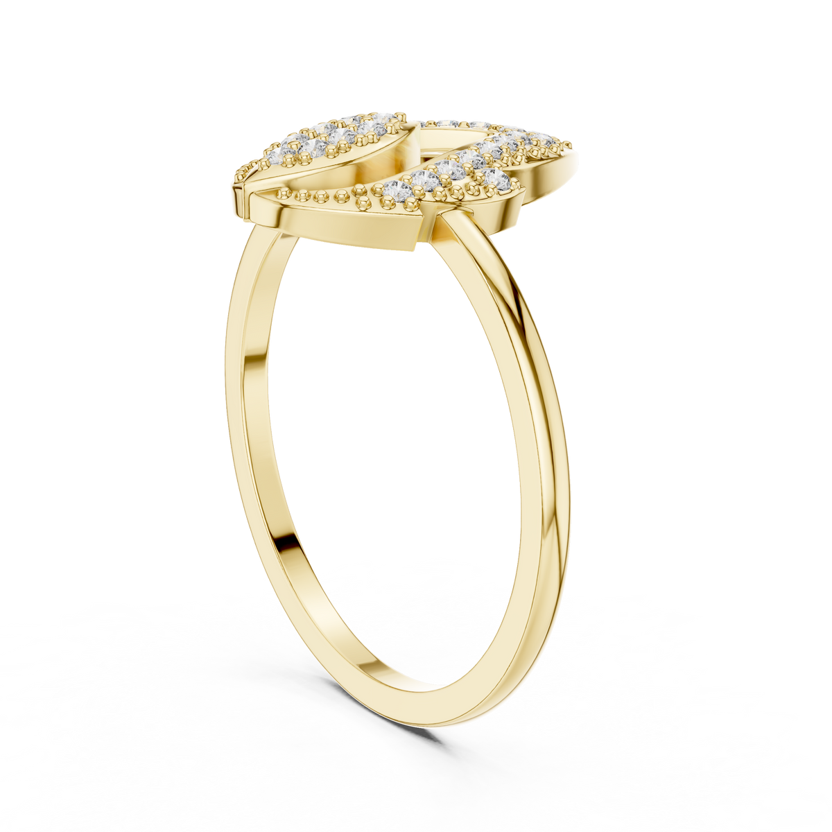 Gold Dual Leaf Halo Setting Round Lab Grown Diamond Rhyva Ring