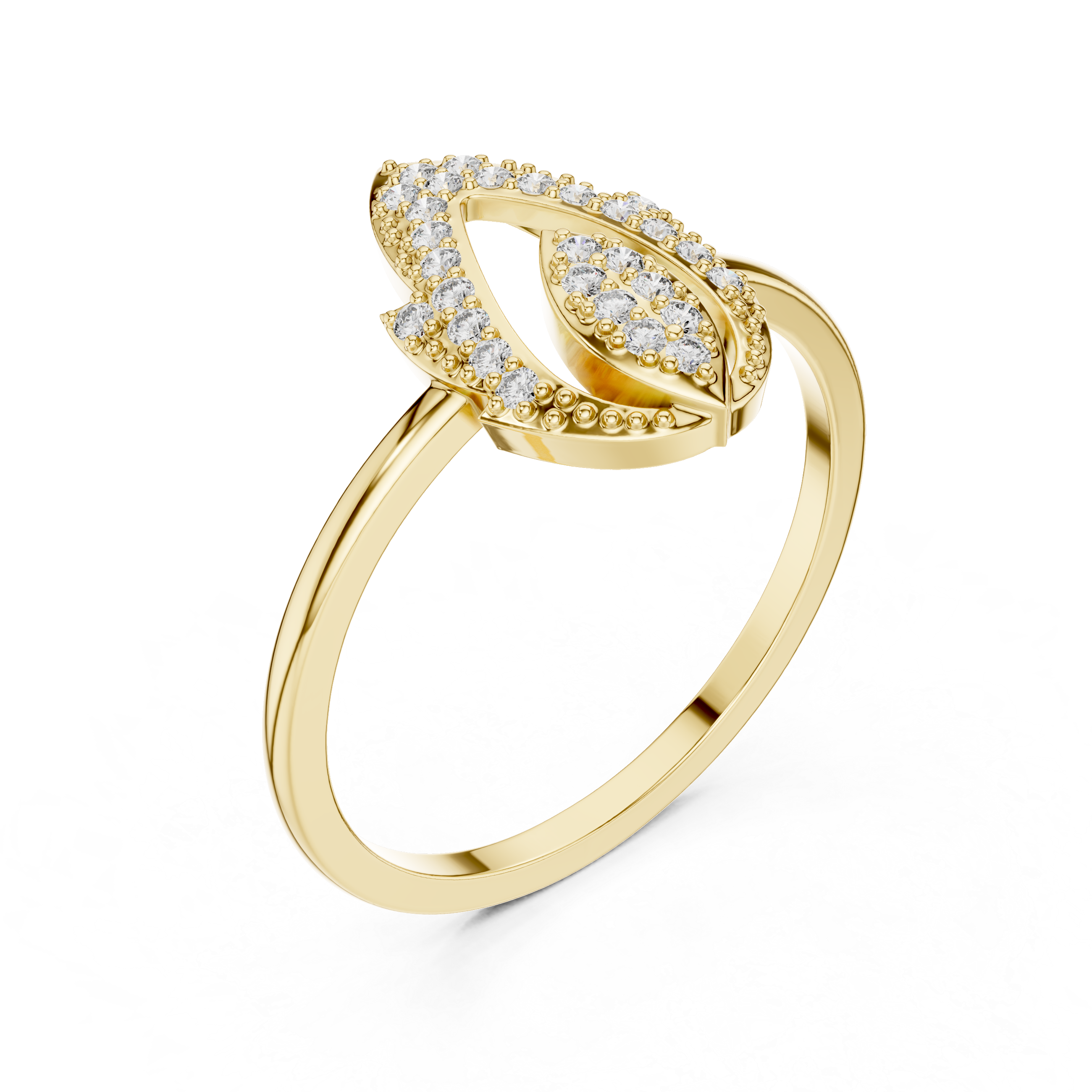 Gold Dual Leaf Halo Setting Round Lab Grown Diamond Rhyva Ring