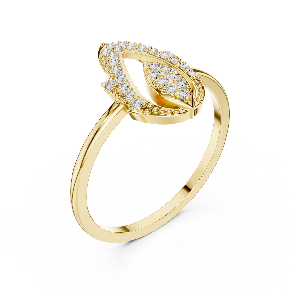 Gold Dual Leaf Halo Setting Round Lab Grown Diamond Rhyva Ring