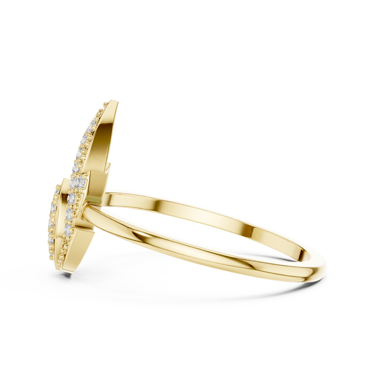 Gold Dual Leaf Halo Setting Round Lab Grown Diamond Rhyva Ring