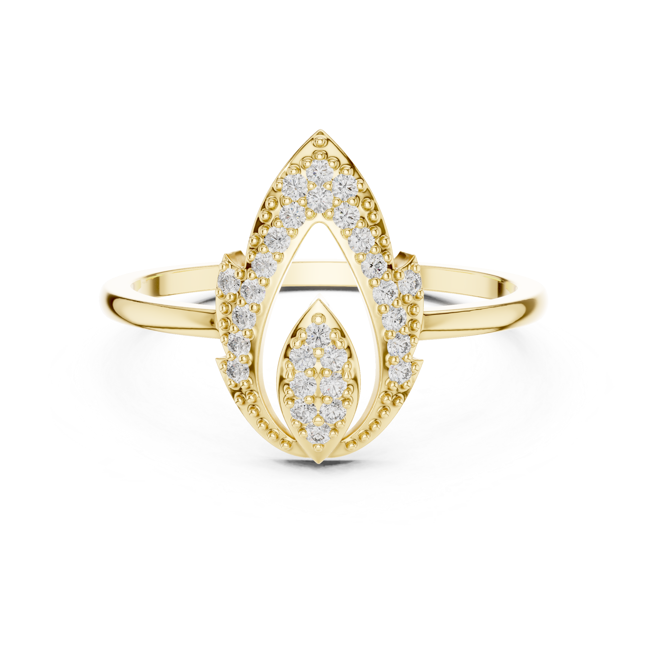 Gold Dual Leaf Halo Setting Round Lab Grown Diamond Rhyva Ring