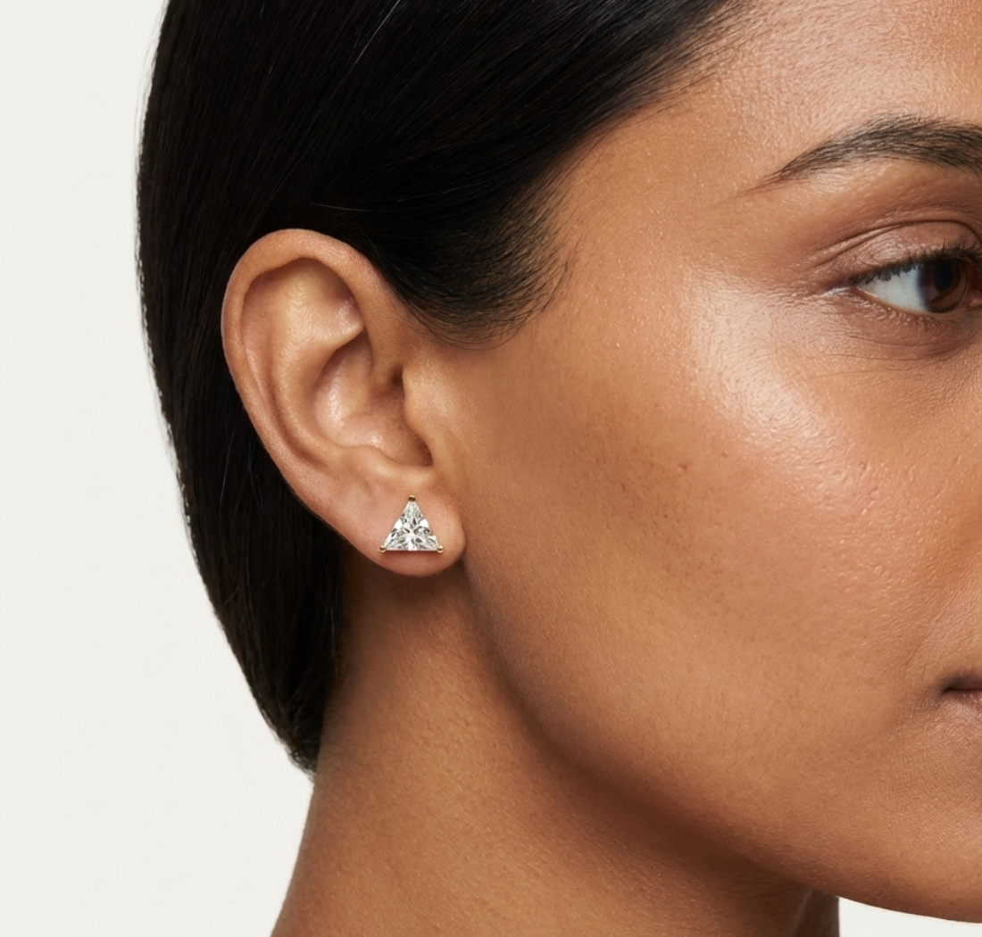 Gold 1 3Ct Triangle Lab Grown Diamond Stud Earrings