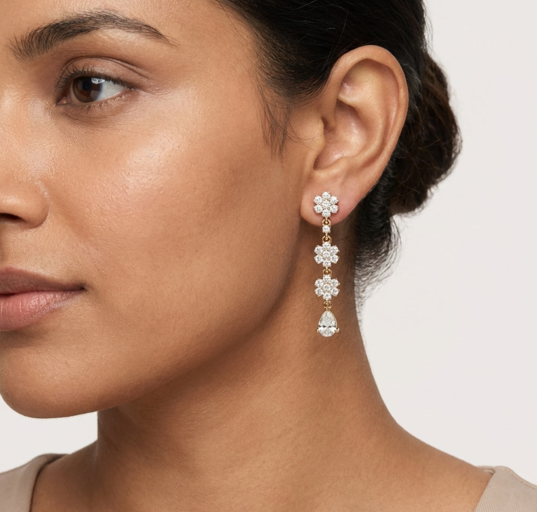 Gold 2Ct Cluster Floral Pear Lab Grown Diamond Dovyn Earring