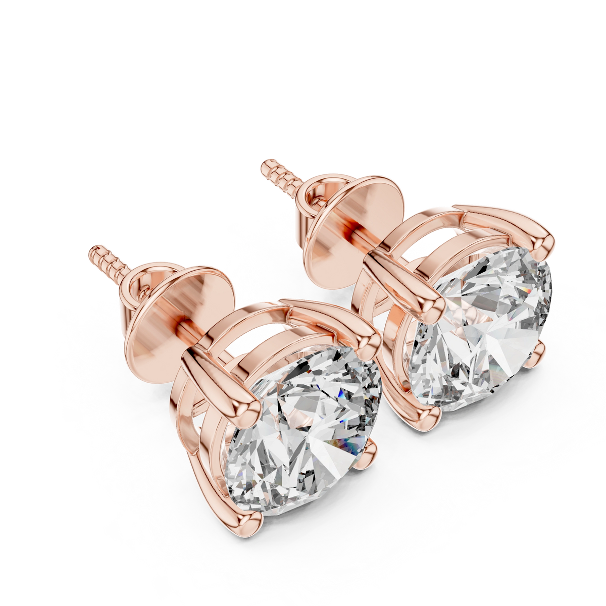Gold 4Ct Round Lab Grown Cvd Diamond Stud Earrings