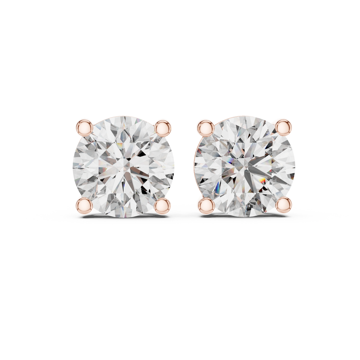 Gold 4Ct Round Lab Grown Cvd Diamond Stud Earrings