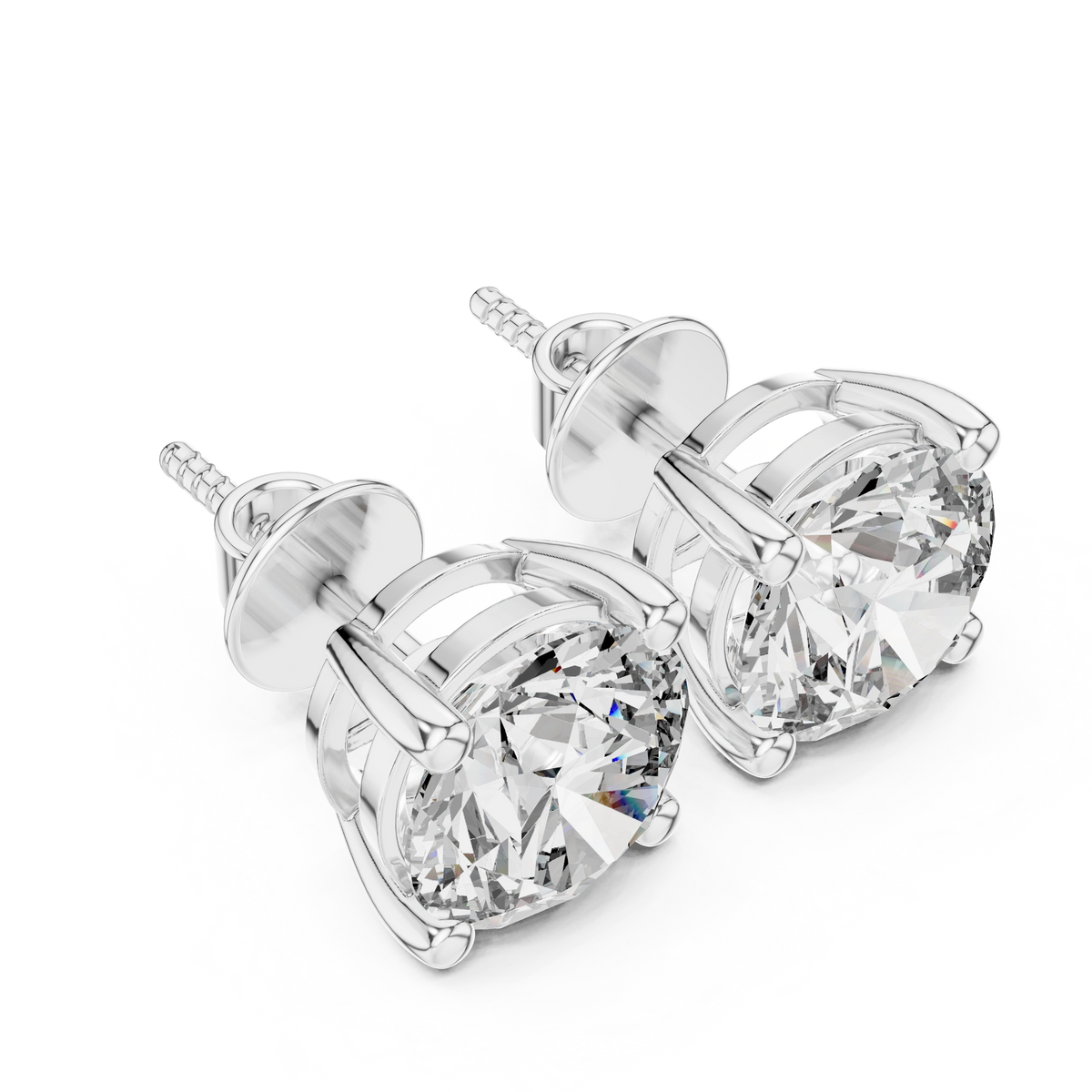 Gold 4Ct Round Lab Grown Cvd Diamond Stud Earrings
