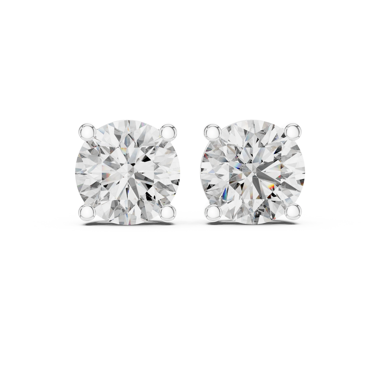 Gold 4Ct Round Lab Grown Cvd Diamond Stud Earrings