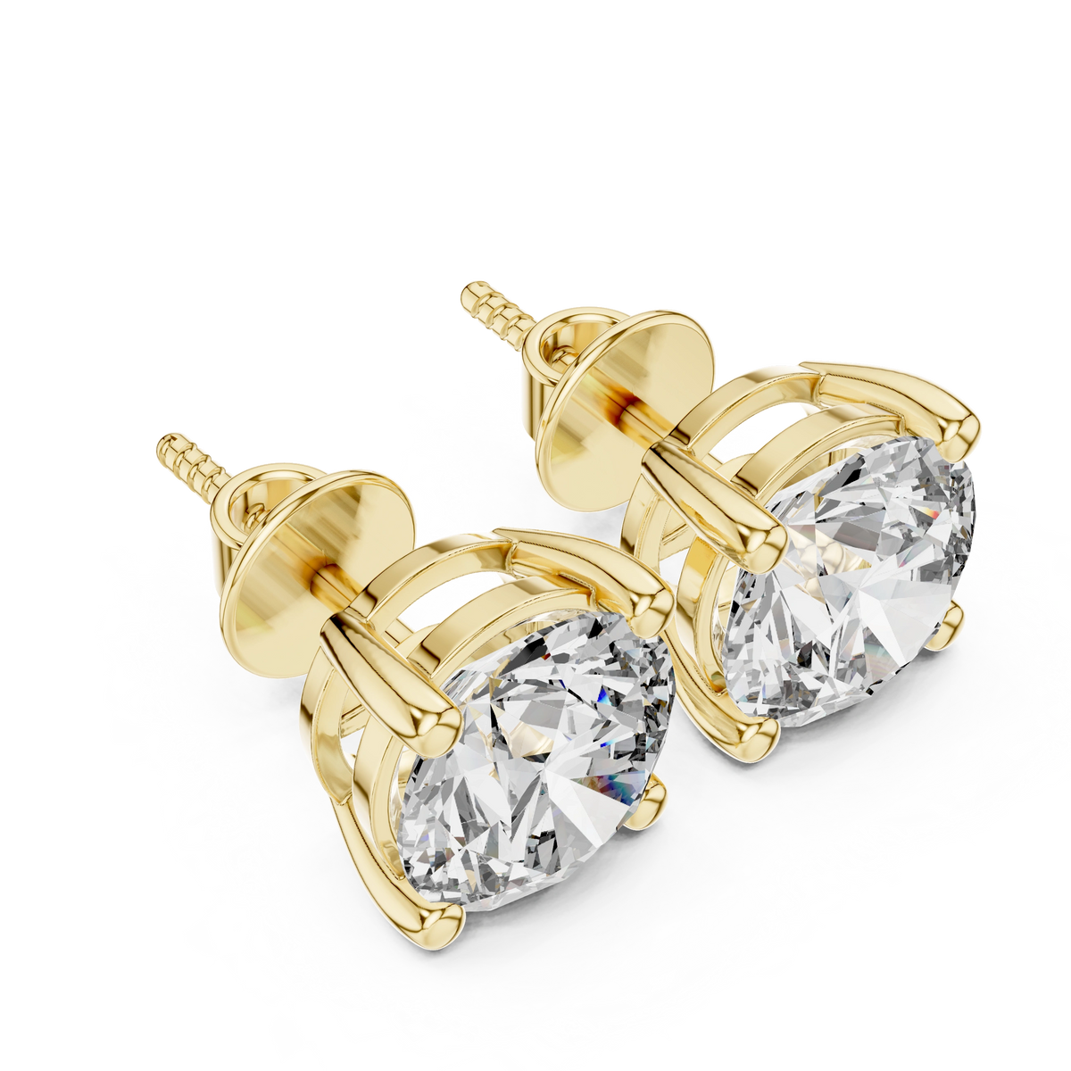 Gold 4Ct Round Lab Grown Cvd Diamond Stud Earrings
