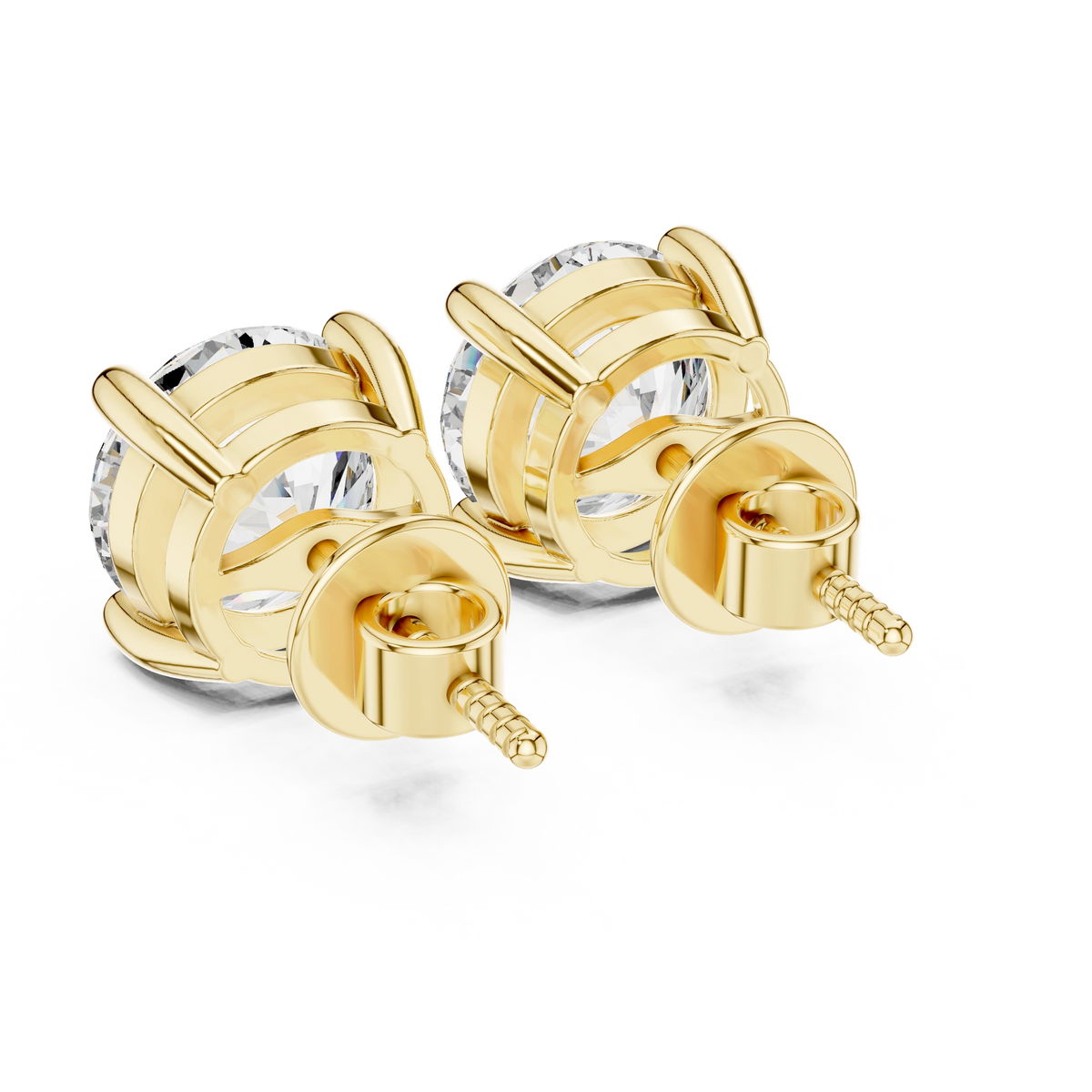 Gold 4Ct Round Lab Grown Cvd Diamond Stud Earrings