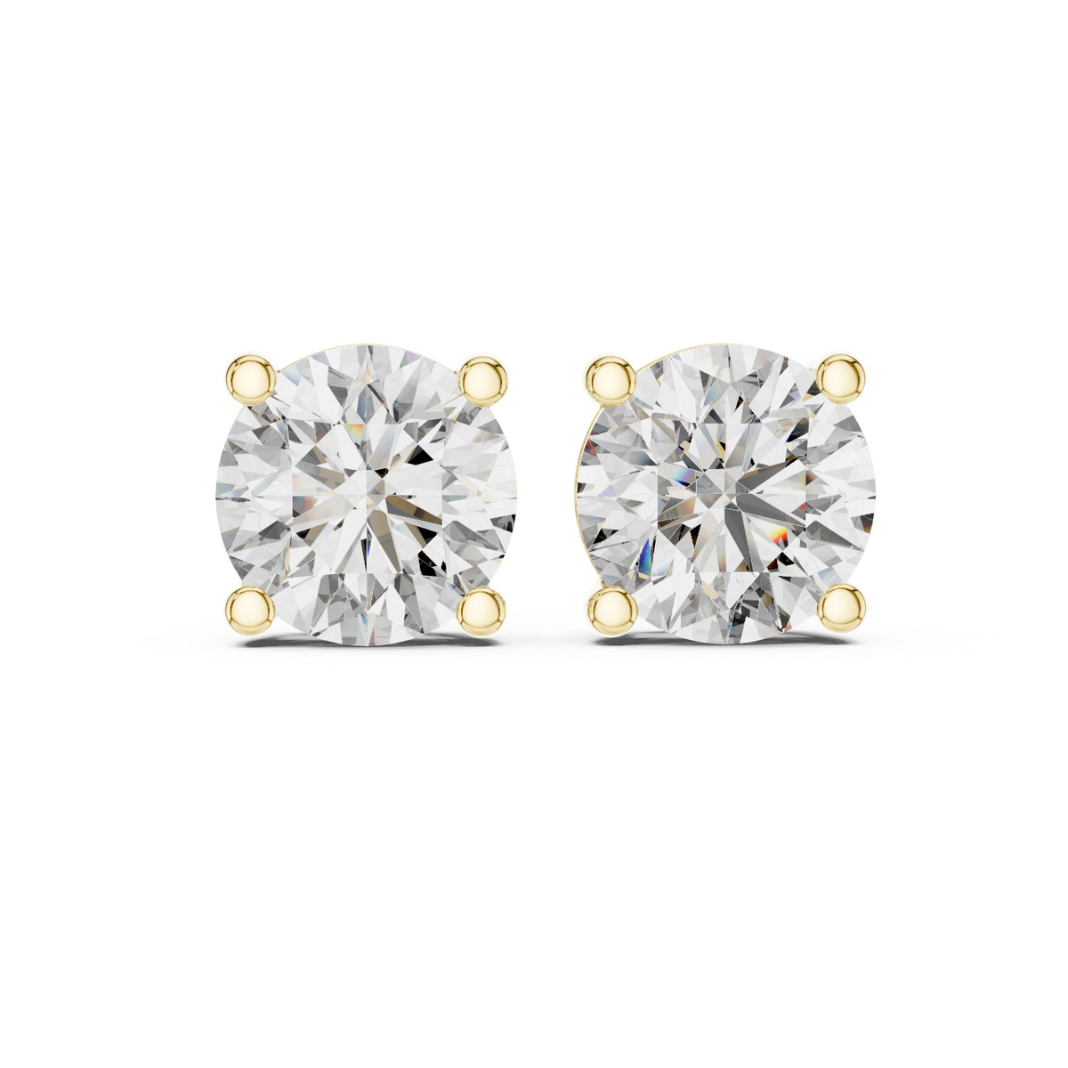 Gold 4Ct Round Lab Grown Cvd Diamond Stud Earrings