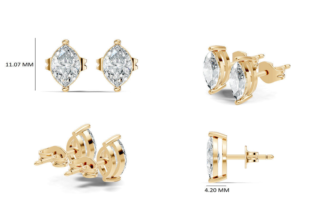 Gold 1 5Ct Marquise Lab Grown Diamond Stud Earrings