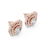 Gold 2 5Ct Round Designer Double Halo Lab Grown Diamond Stud Earrings