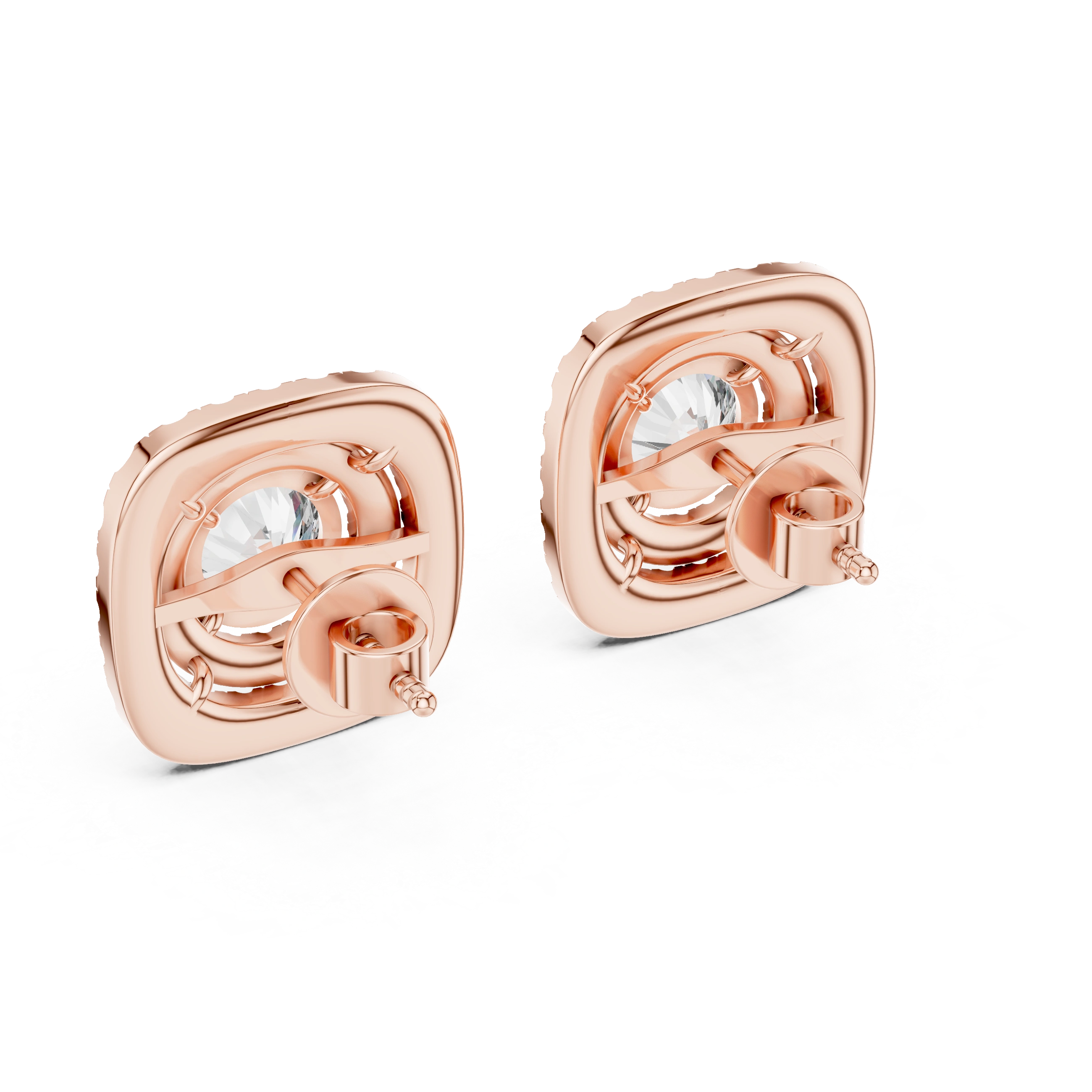 Gold 2 5Ct Round Designer Double Halo Lab Grown Diamond Stud Earrings