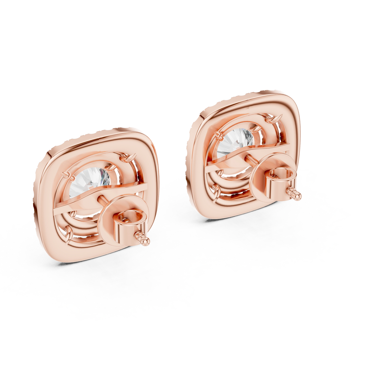 Gold 2 5Ct Round Designer Double Halo Lab Grown Diamond Stud Earrings