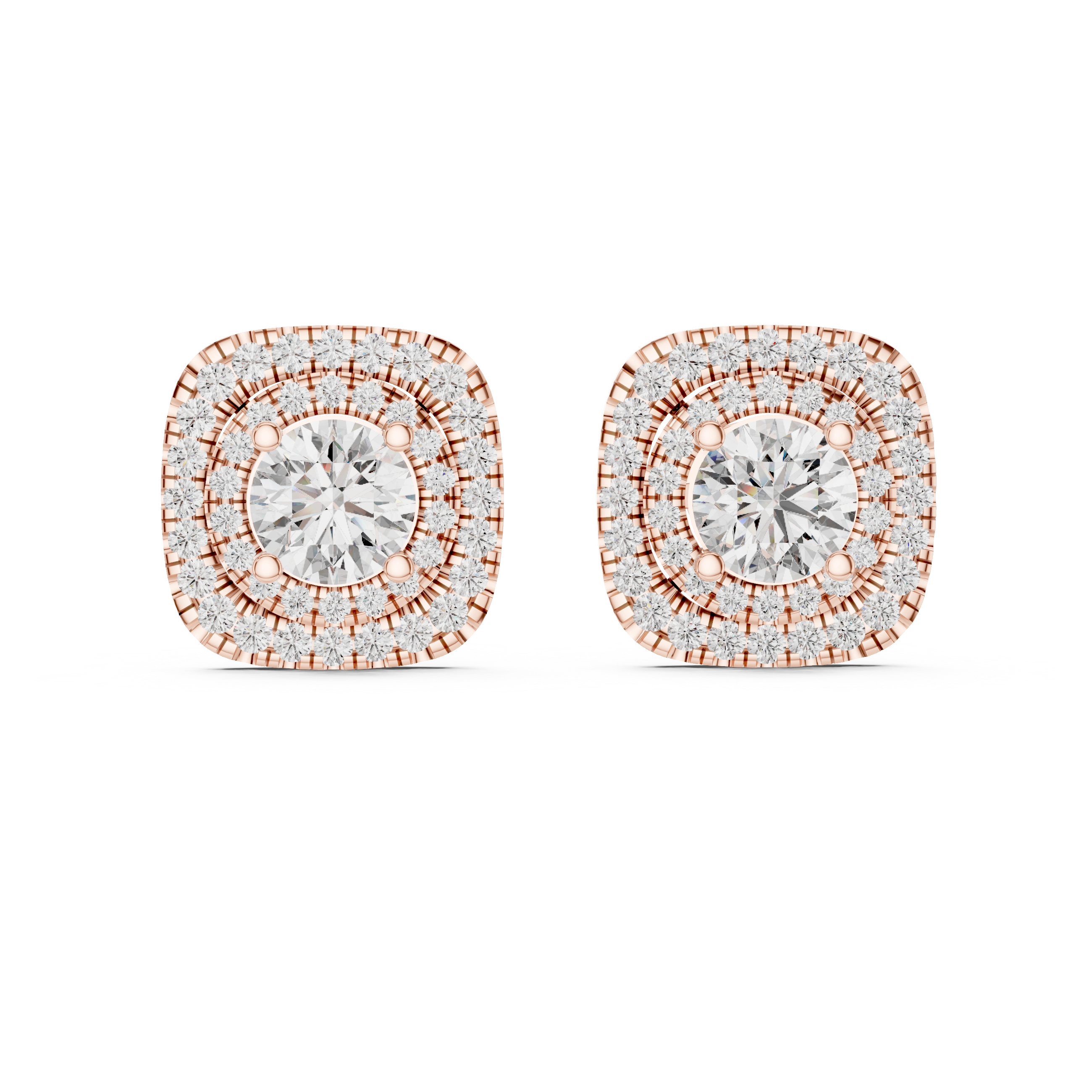 Gold 2 5Ct Round Designer Double Halo Lab Grown Diamond Stud Earrings