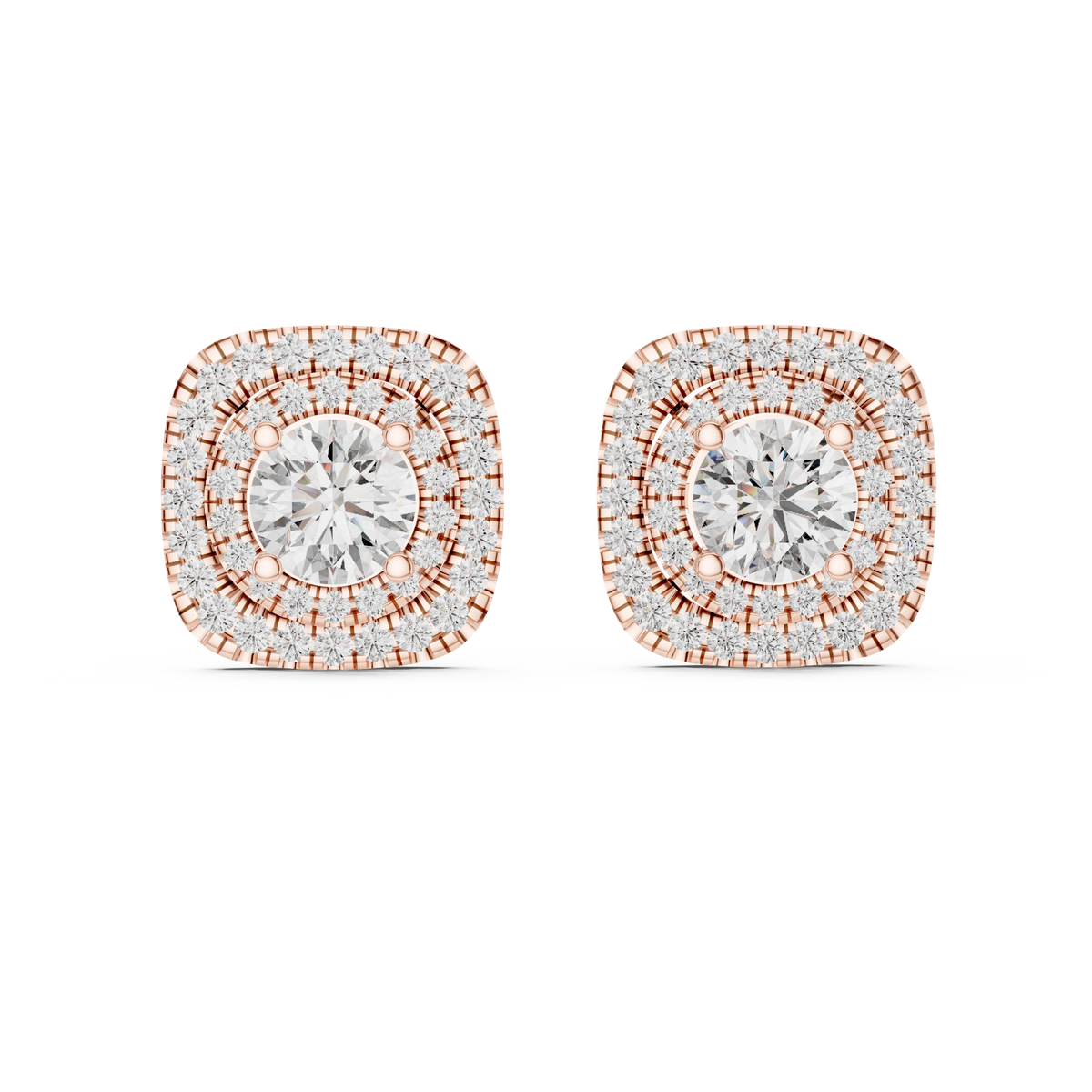 Gold 2 5Ct Round Designer Double Halo Lab Grown Diamond Stud Earrings