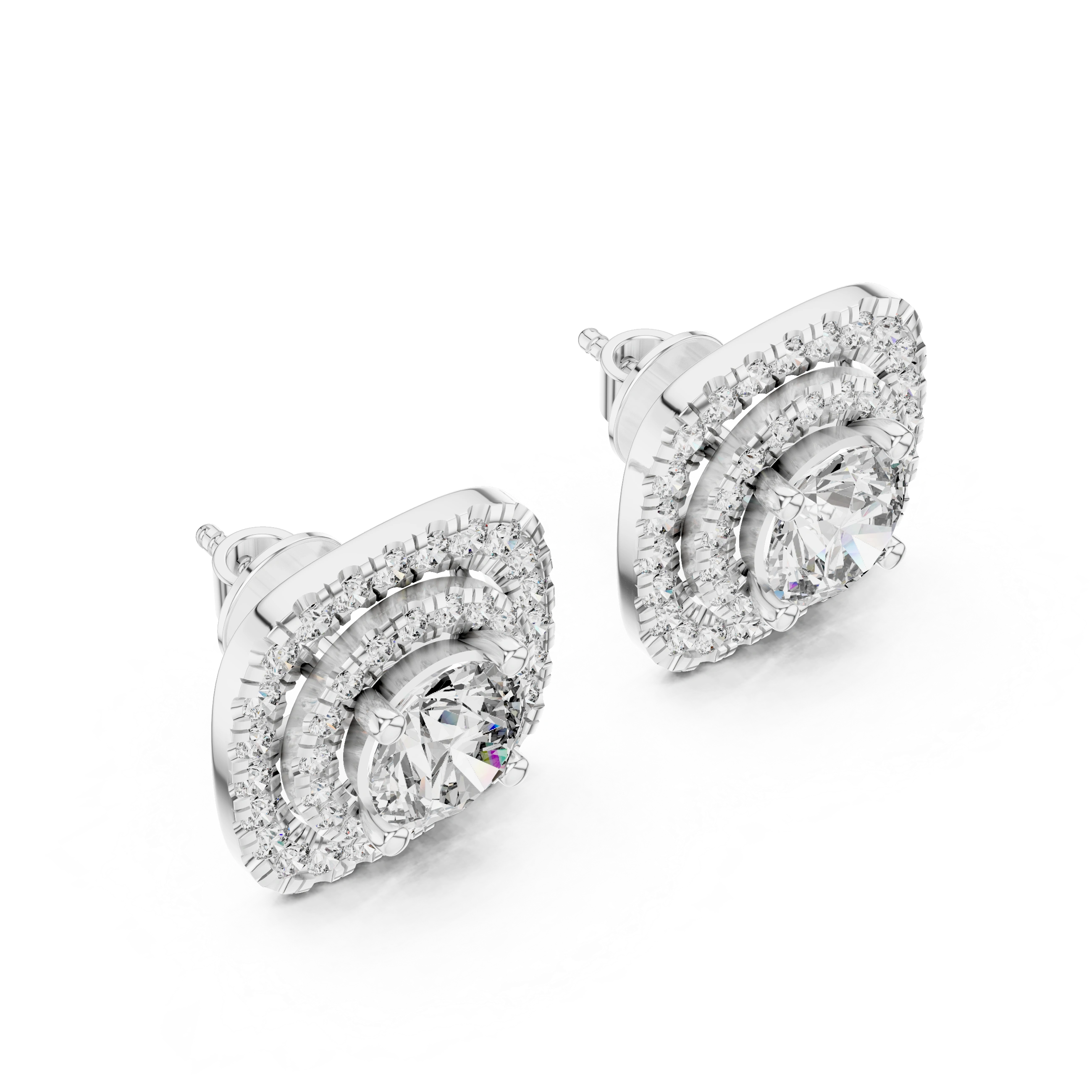 Gold 2 5Ct Round Designer Double Halo Lab Grown Diamond Stud Earrings