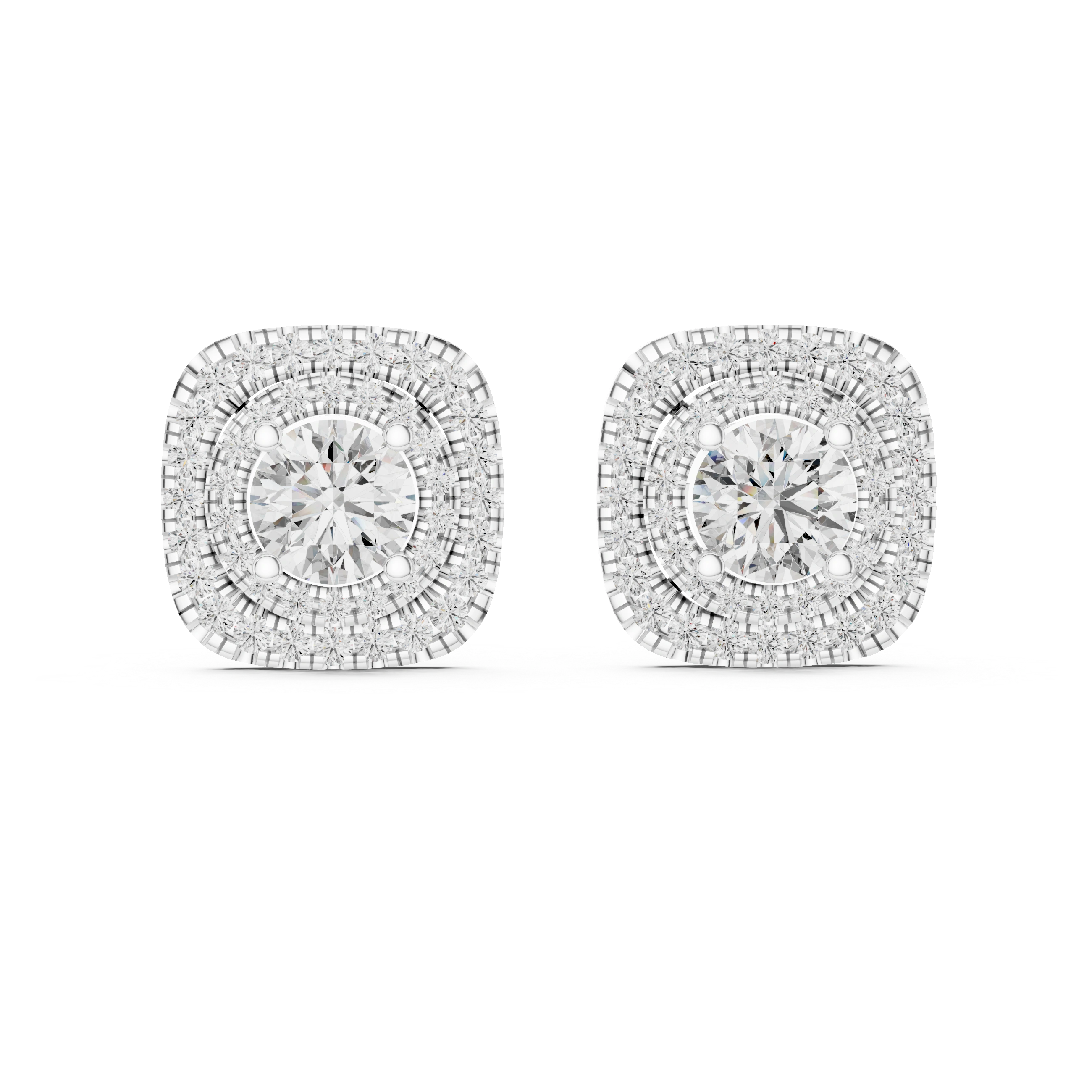 Gold 2 5Ct Round Designer Double Halo Lab Grown Diamond Stud Earrings