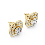 Gold 2 5Ct Round Designer Double Halo Lab Grown Diamond Stud Earrings