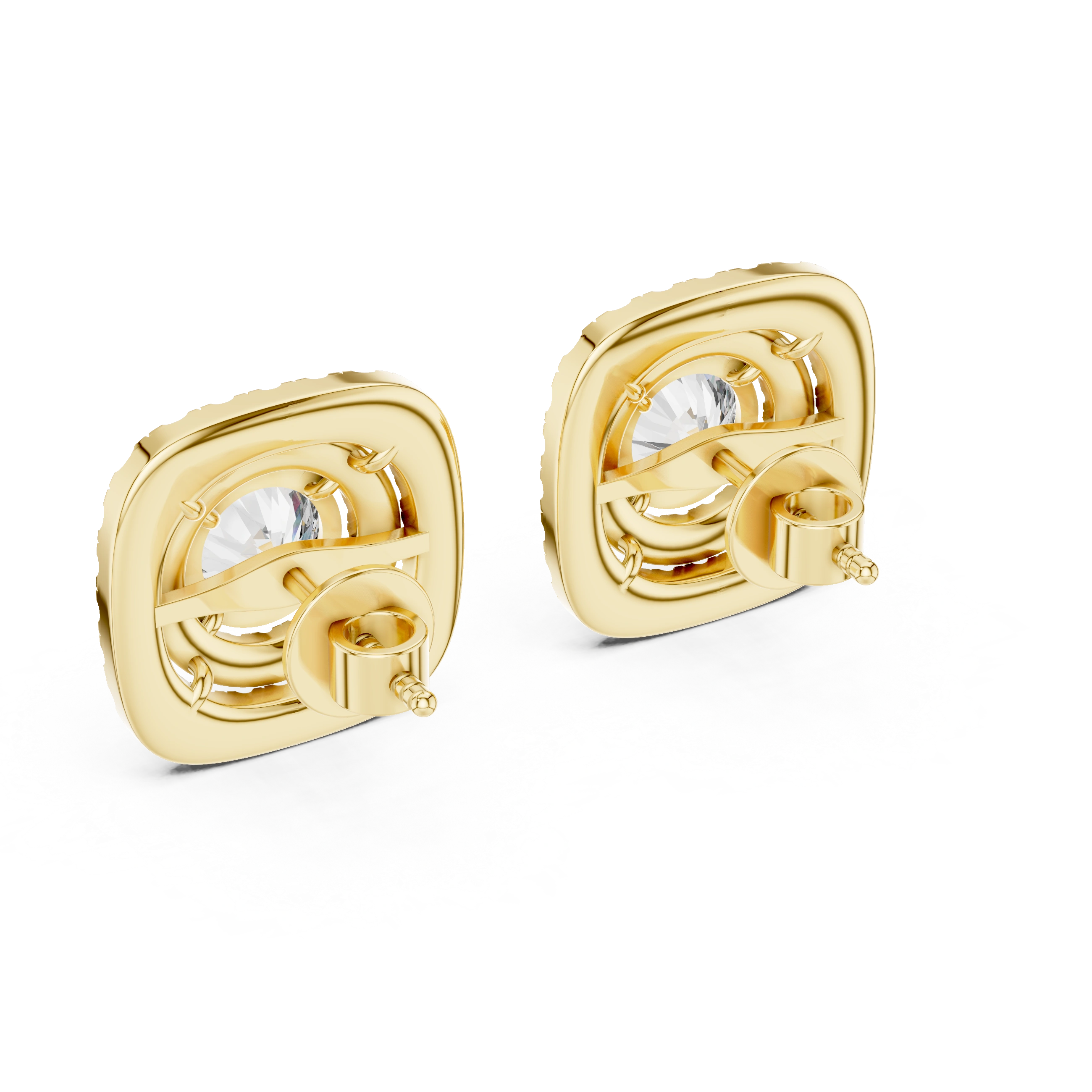 Gold 2 5Ct Round Designer Double Halo Lab Grown Diamond Stud Earrings