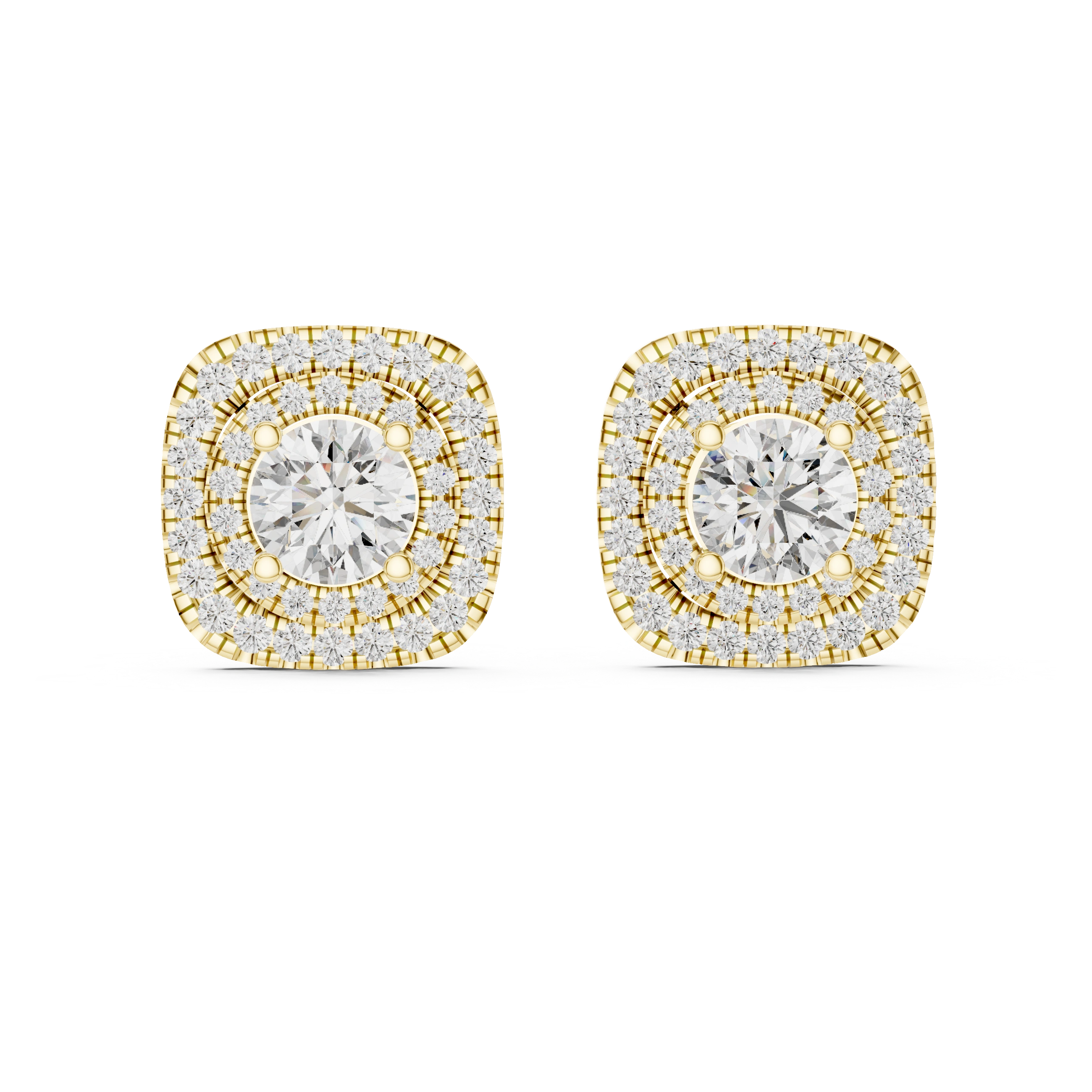 Gold 2 5Ct Round Designer Double Halo Lab Grown Diamond Stud Earrings