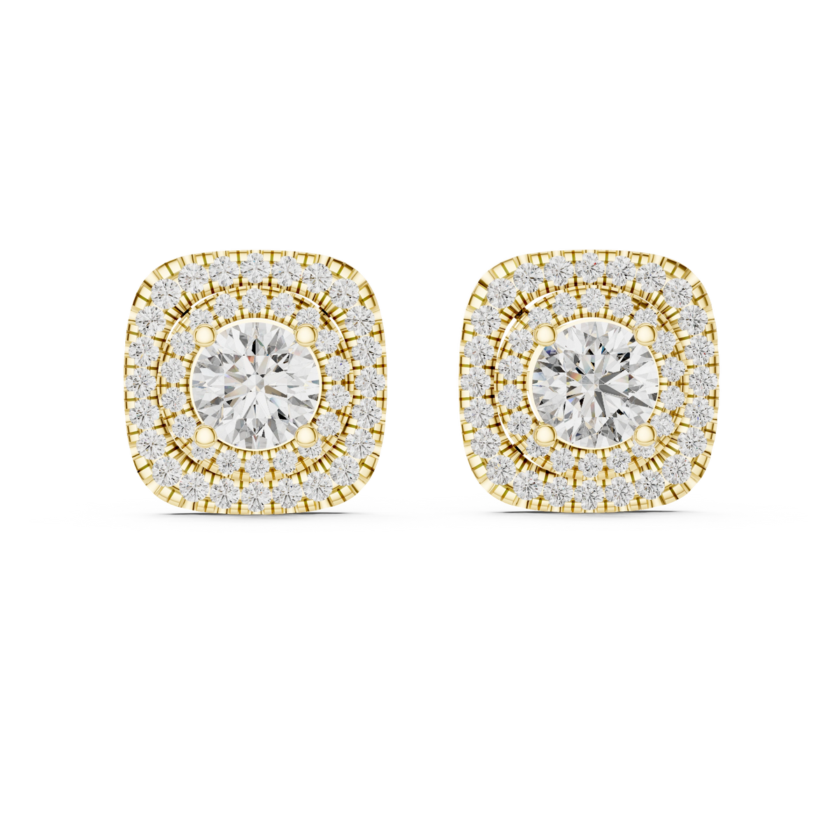 Gold 2 5Ct Round Designer Double Halo Lab Grown Diamond Stud Earrings