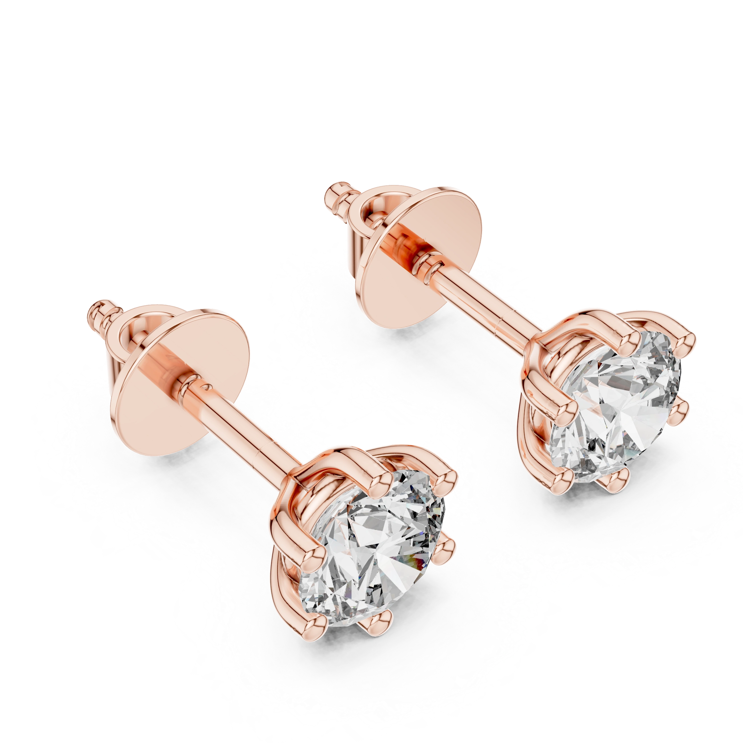 Gold 1 Ct Round 6 Prong Lab Grown Diamond Stud Earrings